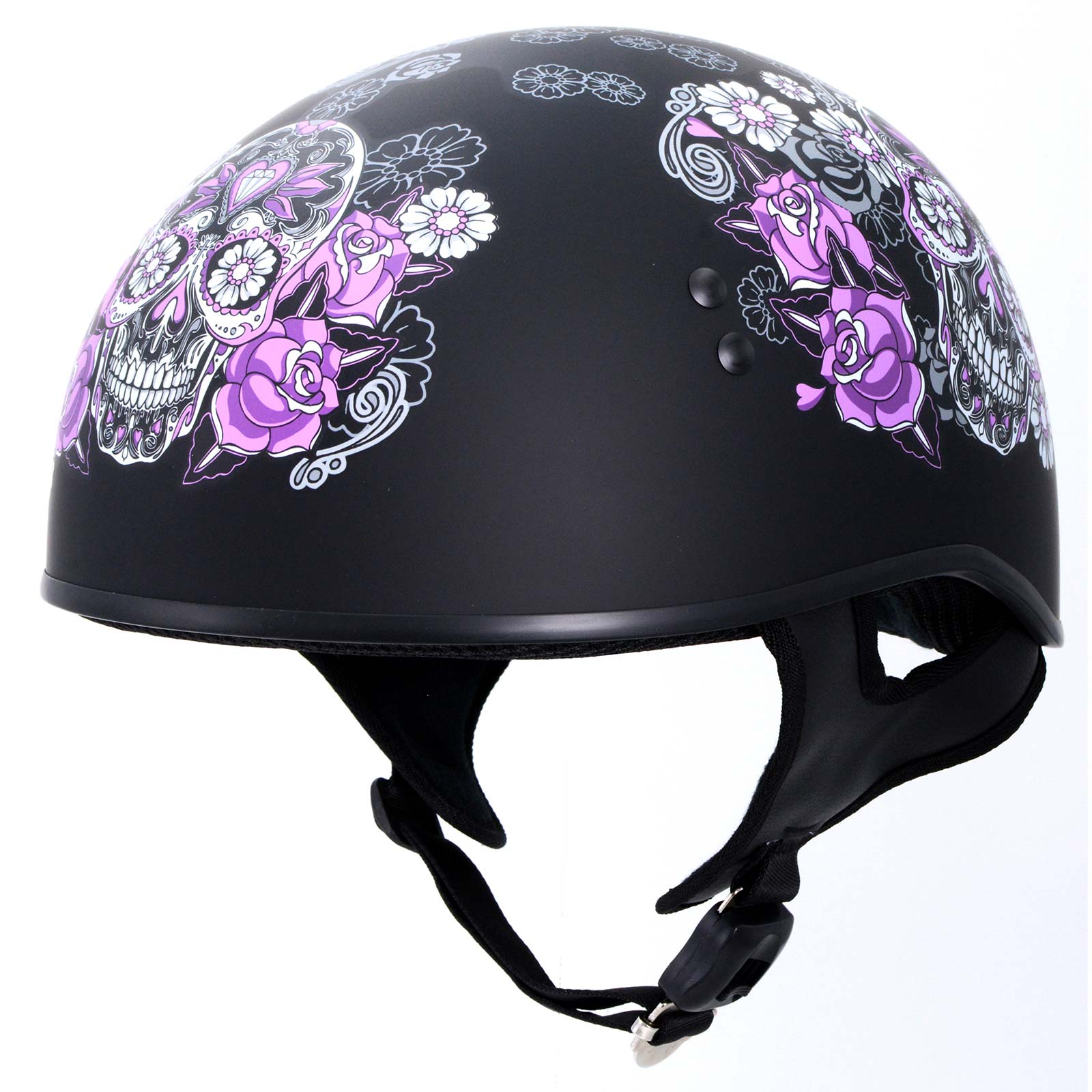 chicano motorcycle helmet Hot Leathers HLD1031 'Sugar Skull' Flat Black Motorcycle DOT Approved