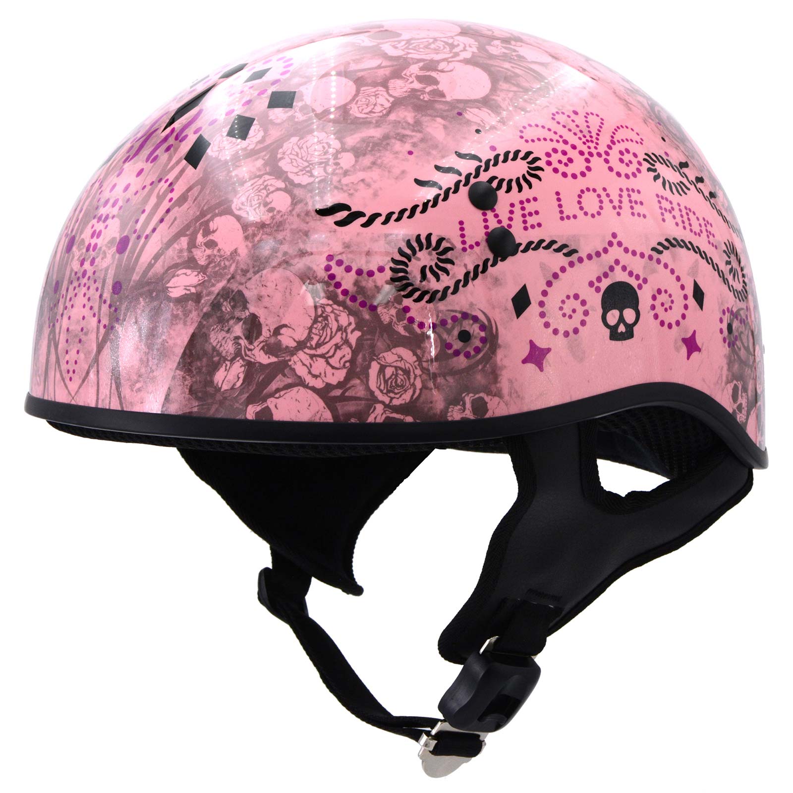 d.o.t. motorcycle helmets Hot Leathers HLD1048 'Live, Love Ride' Gloss Pink Motorcycle DOT Appro
