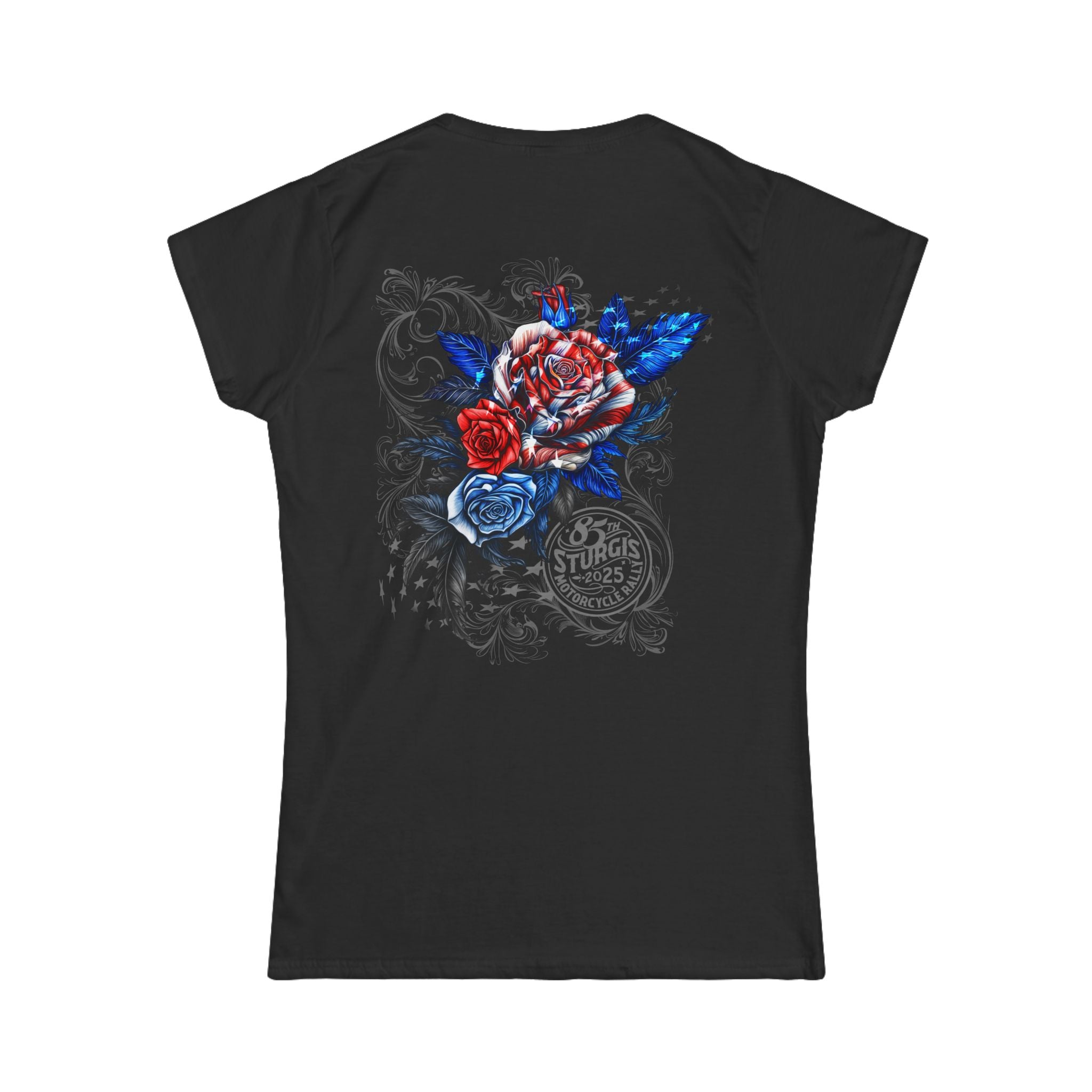2025 Sturgis Motorcycle Rally Patriotic Roses Ladies Black T-Shirt GMX