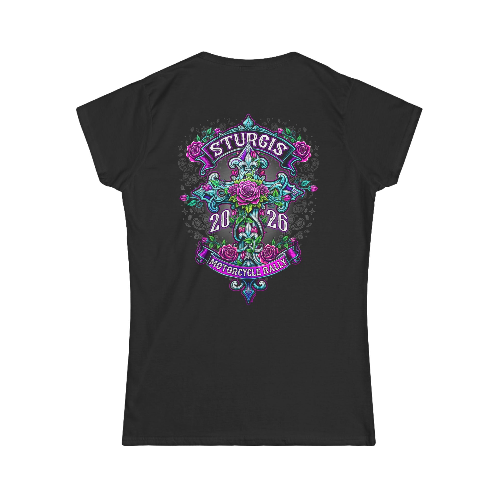 2026 Sturgis Motorcycle Rally Cross De Lis Women's Black T-shirt GMX