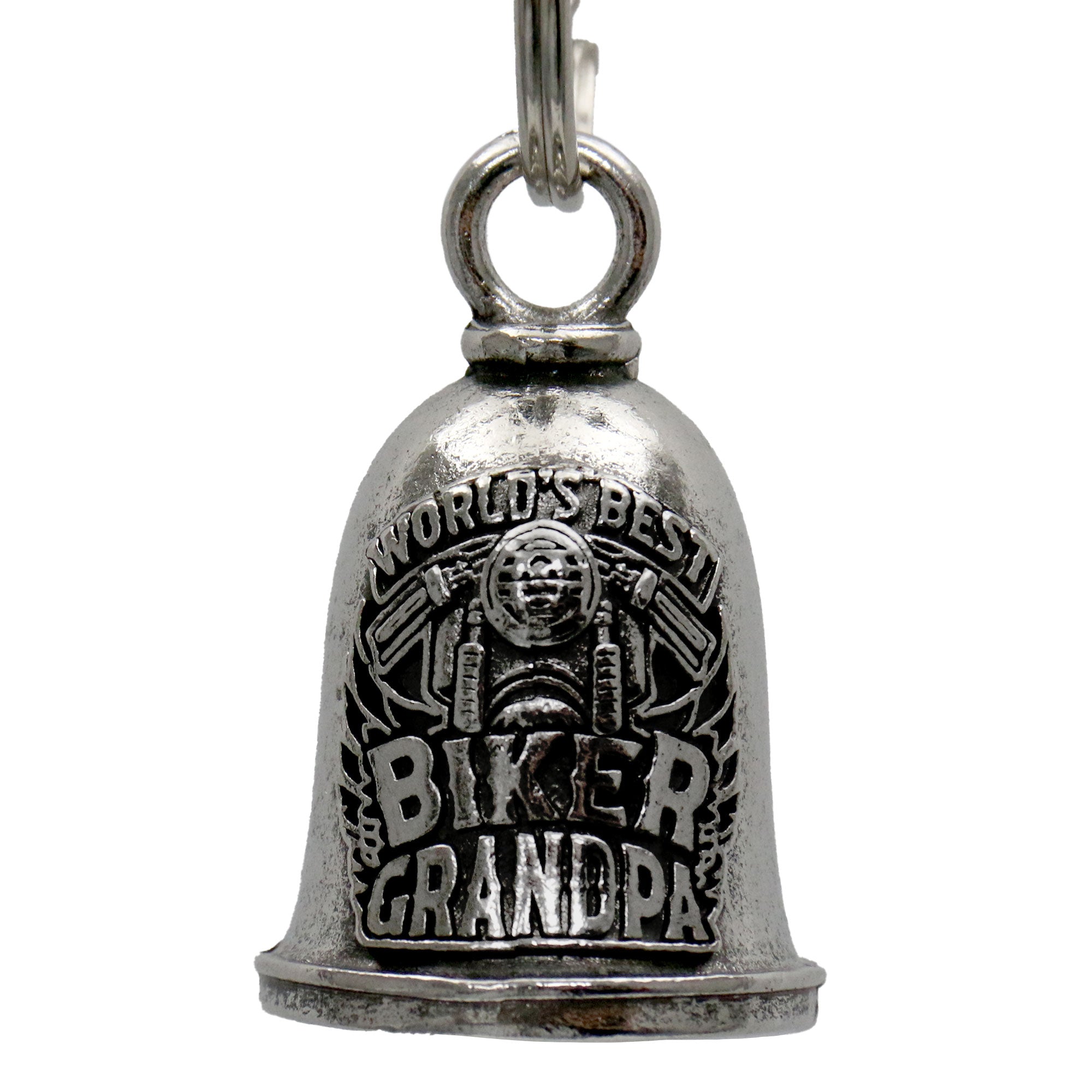 thumbnail image 2 of Biker Grandpa Guardian Bell With Gift Box – Motorcycle Spirit Bell For Good Luck, Pewter Finish 2 of 6
