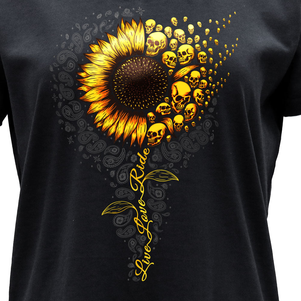 Hot Leathers Sunflower Skull Ladies Black T-Shirt GLC1597