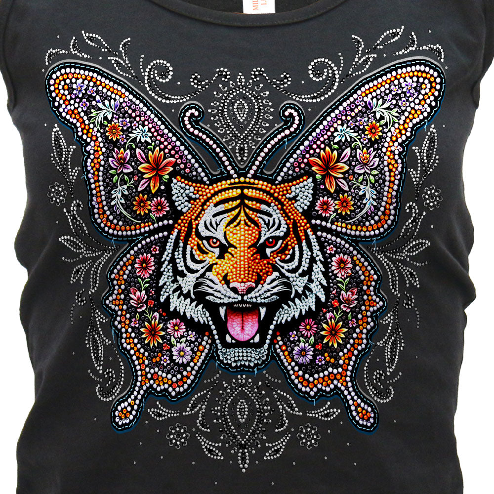 Hot Leathers Tiger Butterfly Womens Black Tank Top GLC2595