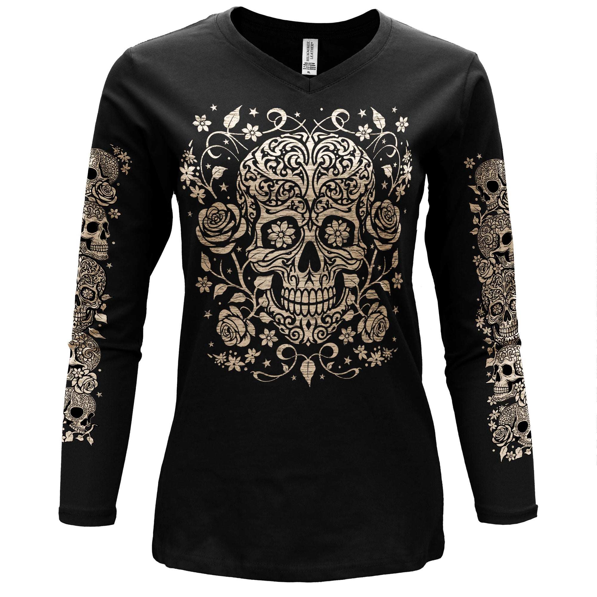 Women's V-Neck Sugar Skull Magic Shirt | Hot Leathers
