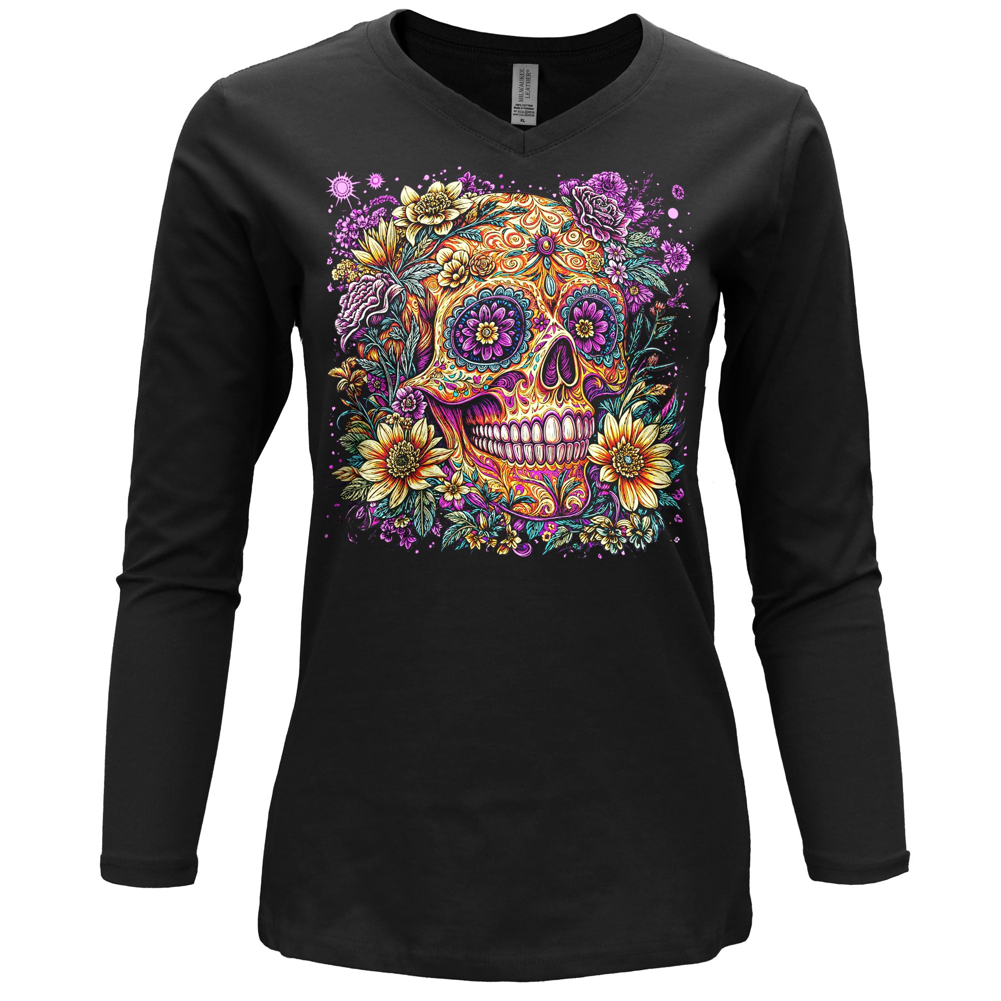 Candy Flower Skull Women's Long Sleeve | Hot Leathers