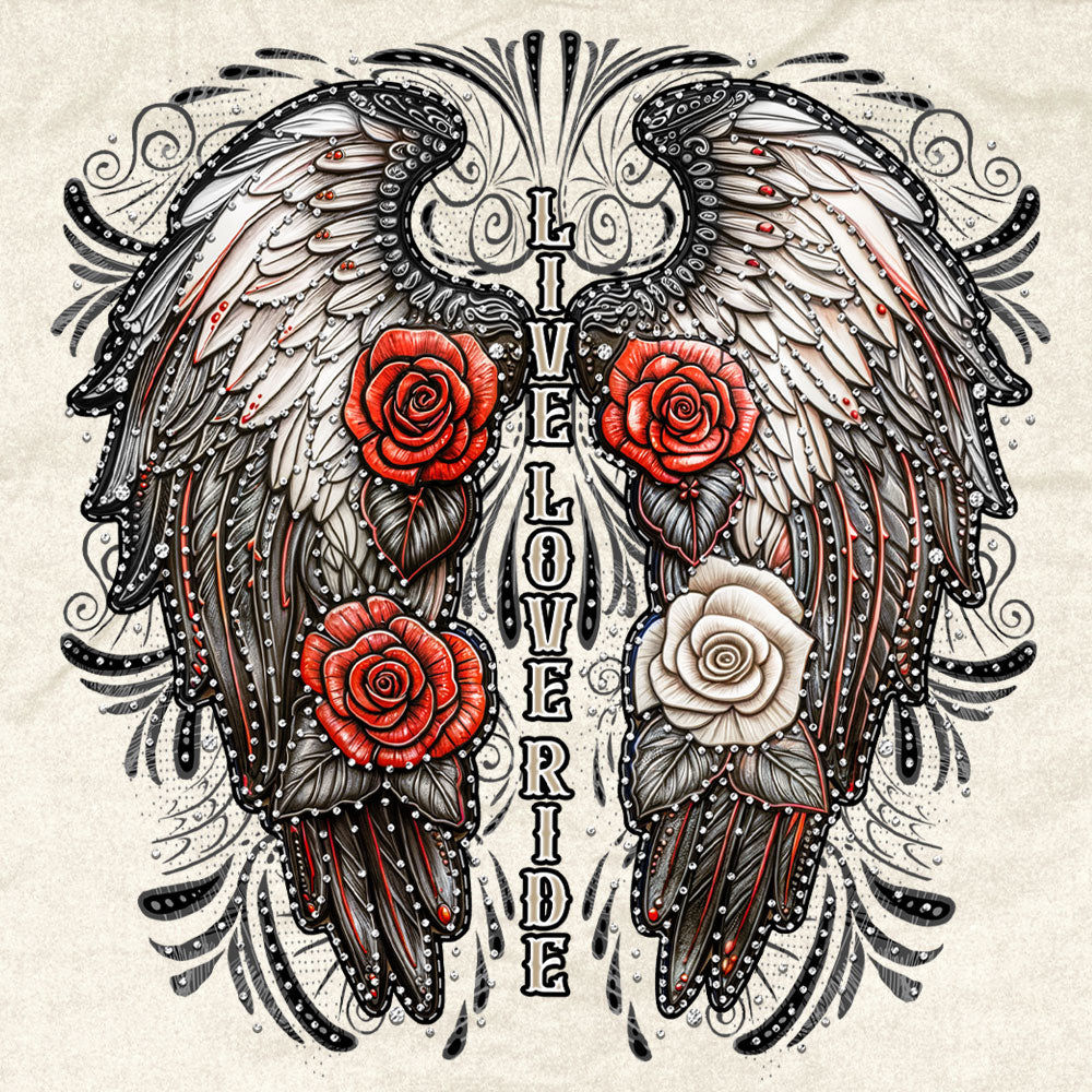 Hot Leathers Live Love Ride Wings Ladies White Denim Shirt GLC5001