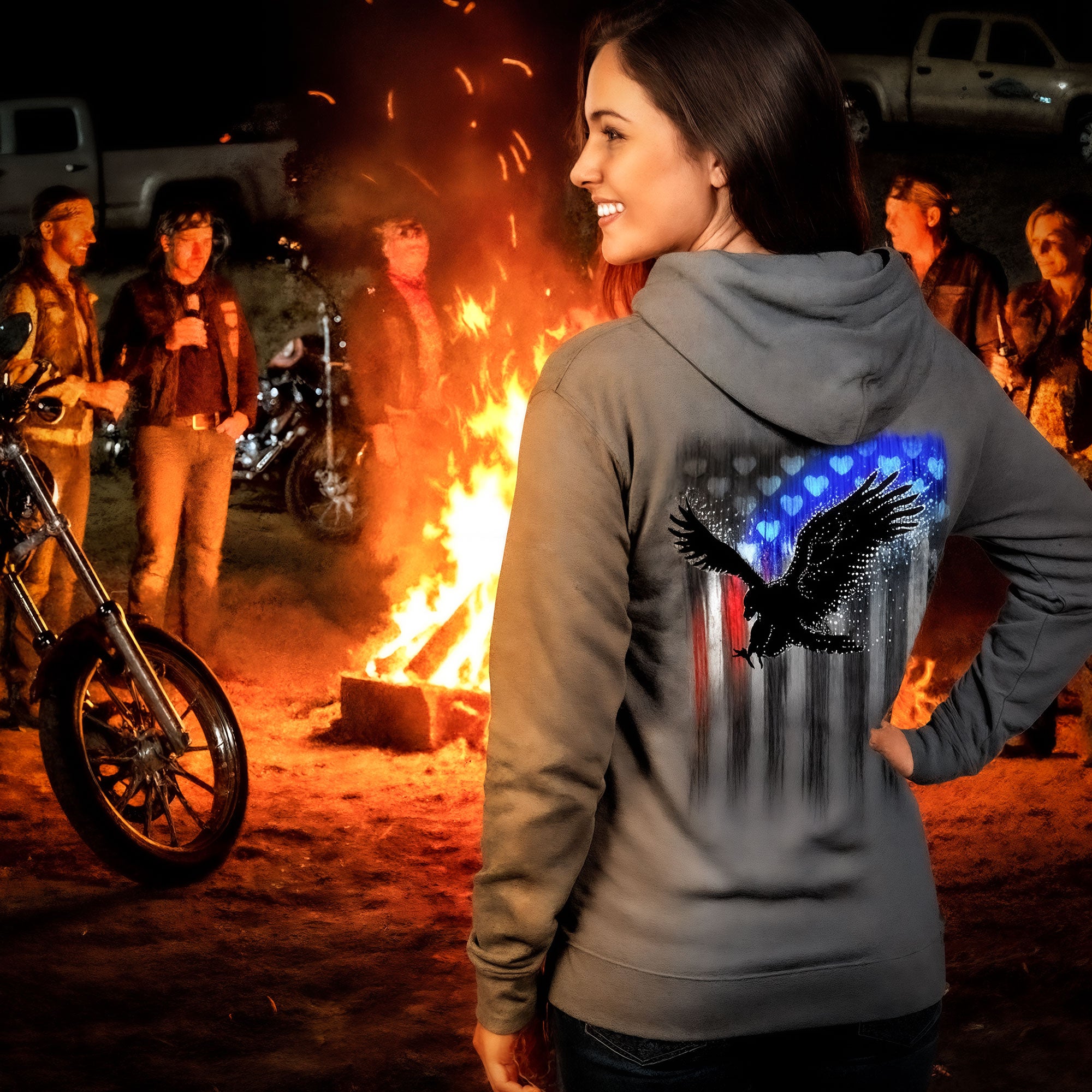 Hot Leathers Ladies Gray Bling Eagle Hooded Sweatshirt GLZ4571
