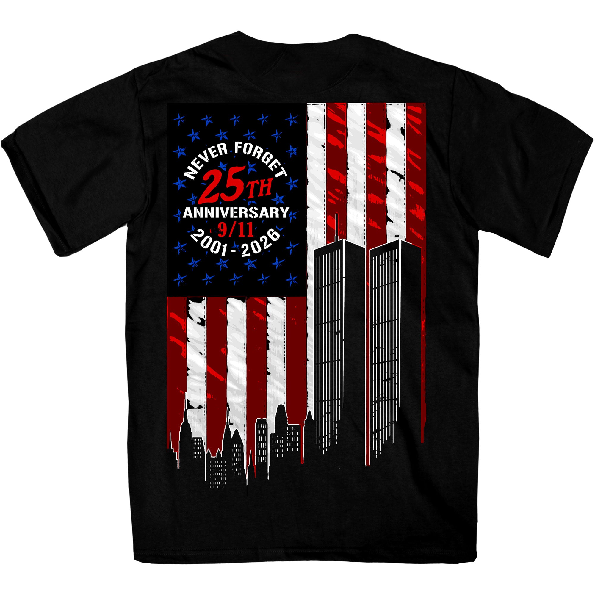 Hot Leathers GMD1543 Flag skyline 2026 Mens SS DS Black T-shirt
