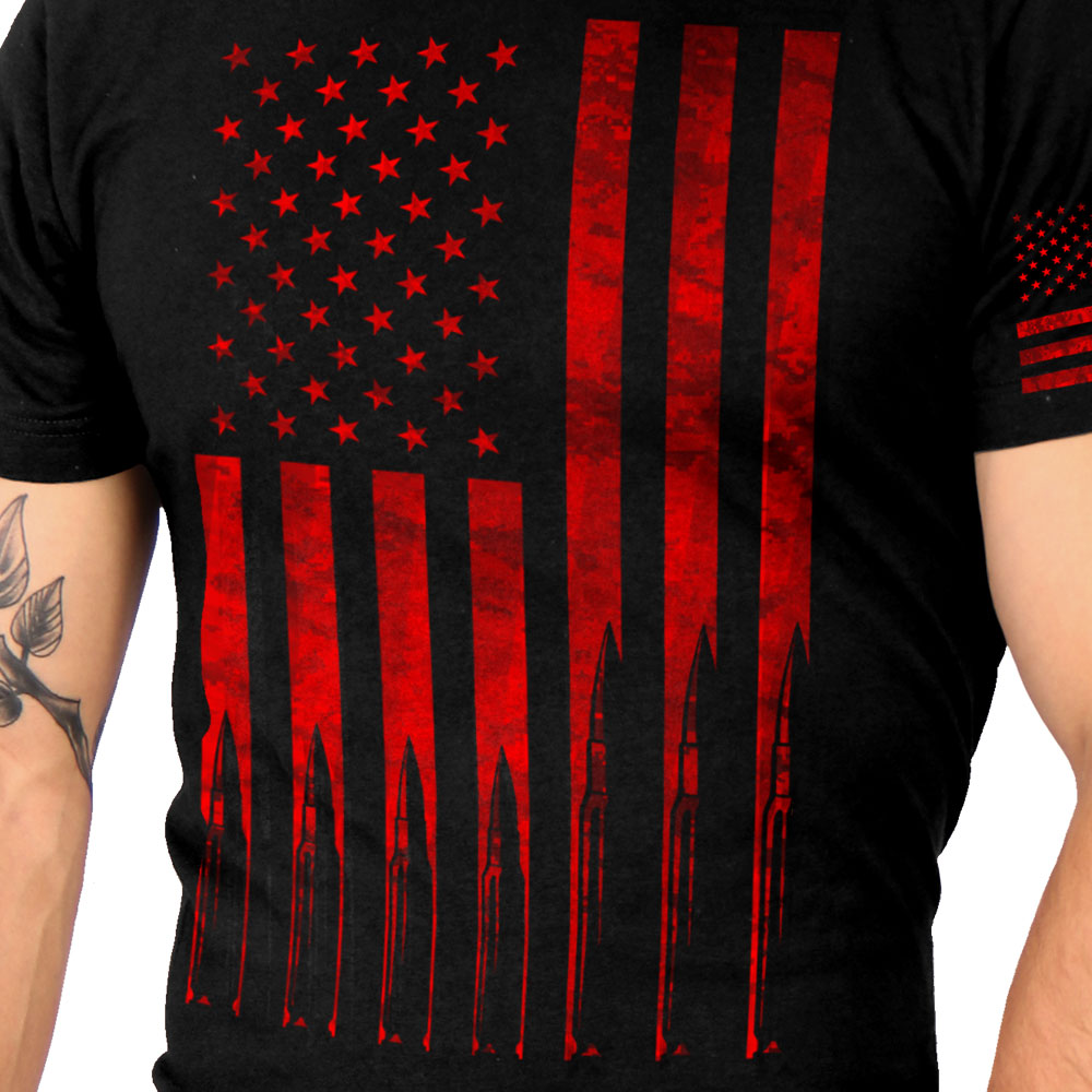 Hot Leathers GML1002 Men’s ‘American Flag Bullets’ Black T-Shirt