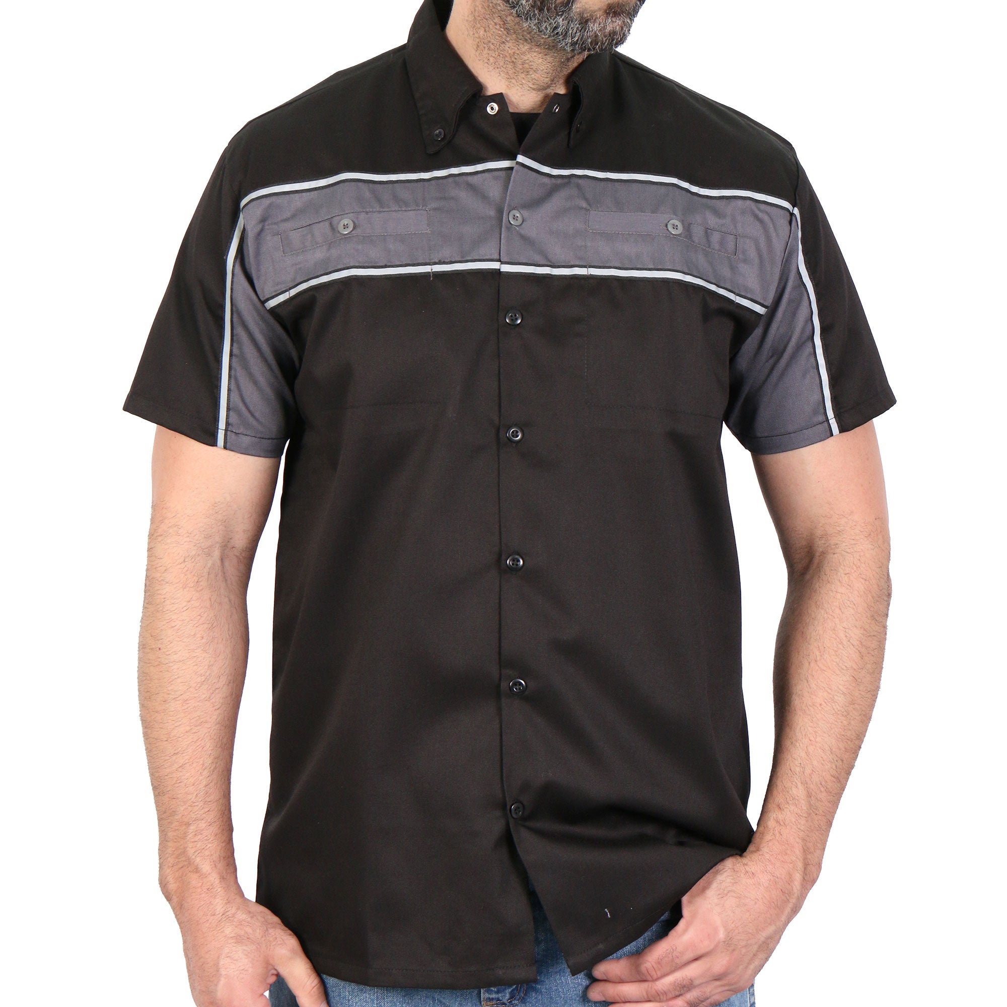 Hot Leathers GMM1006 Men's 2 Tone Stripe Black and Gray Button Up Heavy-Duty Work Shirt for | Classic Mechanic Work Shirt 2X-Large Hot Leathers GMM1006 Men's 2 Tone Stripe Black and Gray Button Up Heavy-Duty Work Shirt for | Classic Mechanic Work Shirt 2X-Large