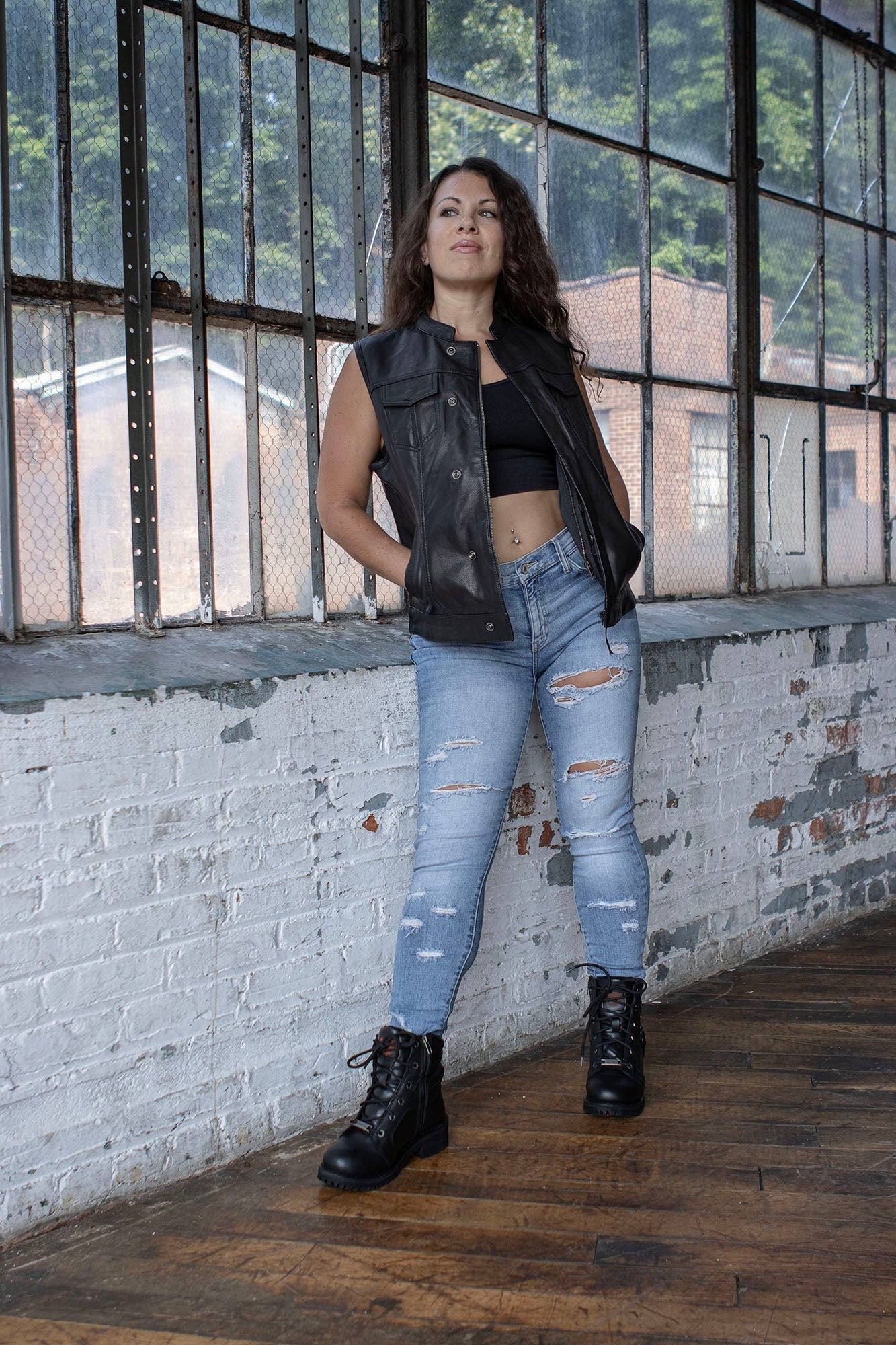 Milwaukee Leather MLL4512 Women’s Lashes Black Leather Club Style Motorcycle Rider Vest w/ Concealed Closure