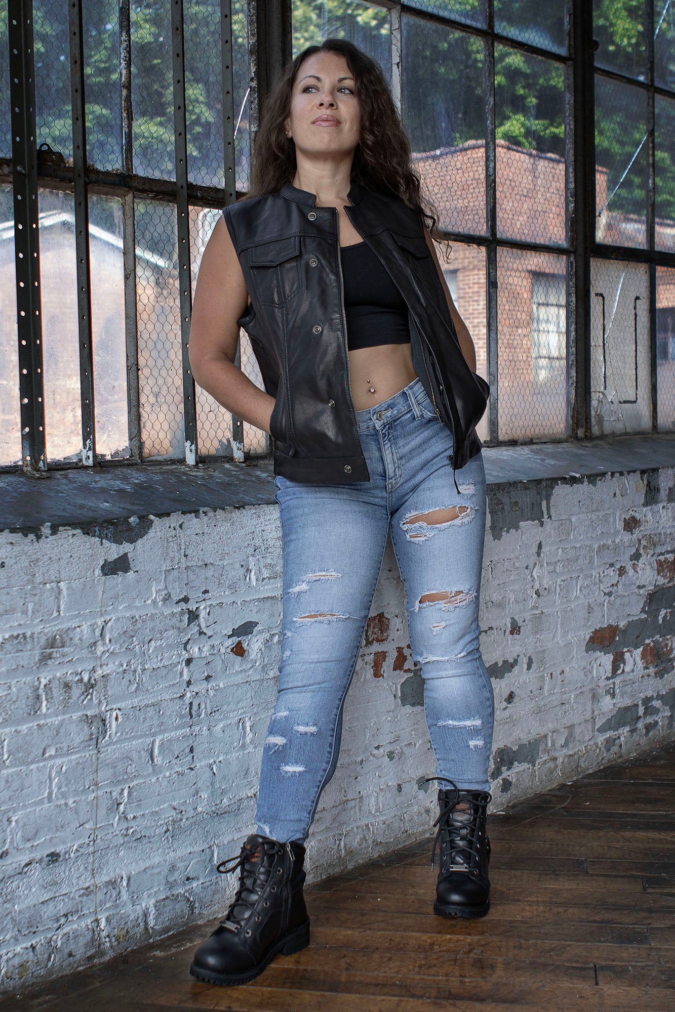 Milwaukee Leather MLL4512 Women’s Lashes Black Leather Club Style Motorcycle Rider Vest w/ Concealed Closure