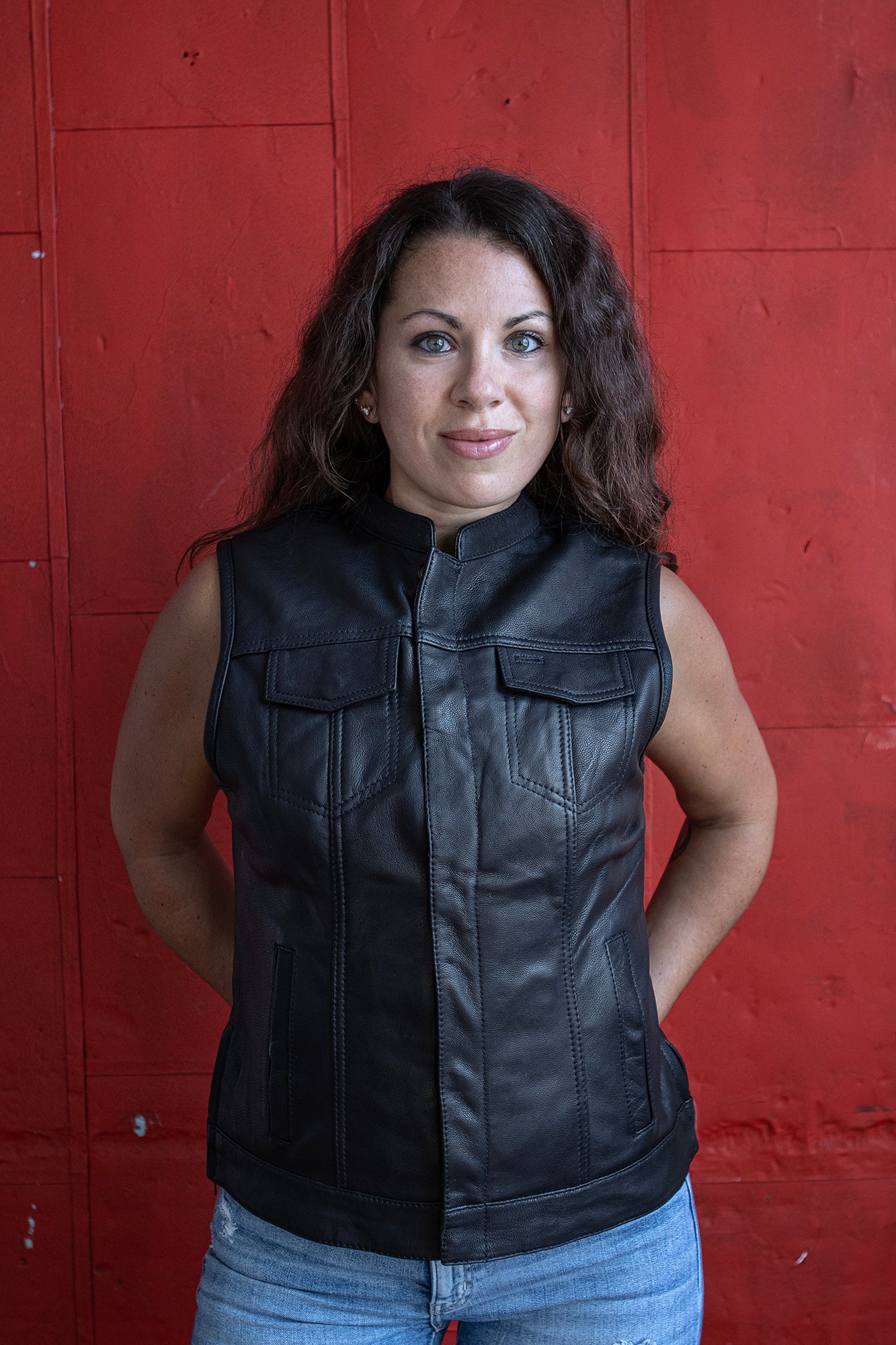 Milwaukee Leather MLL4512 Women’s Lashes Black Leather Club Style Motorcycle Rider Vest w/ Concealed Closure