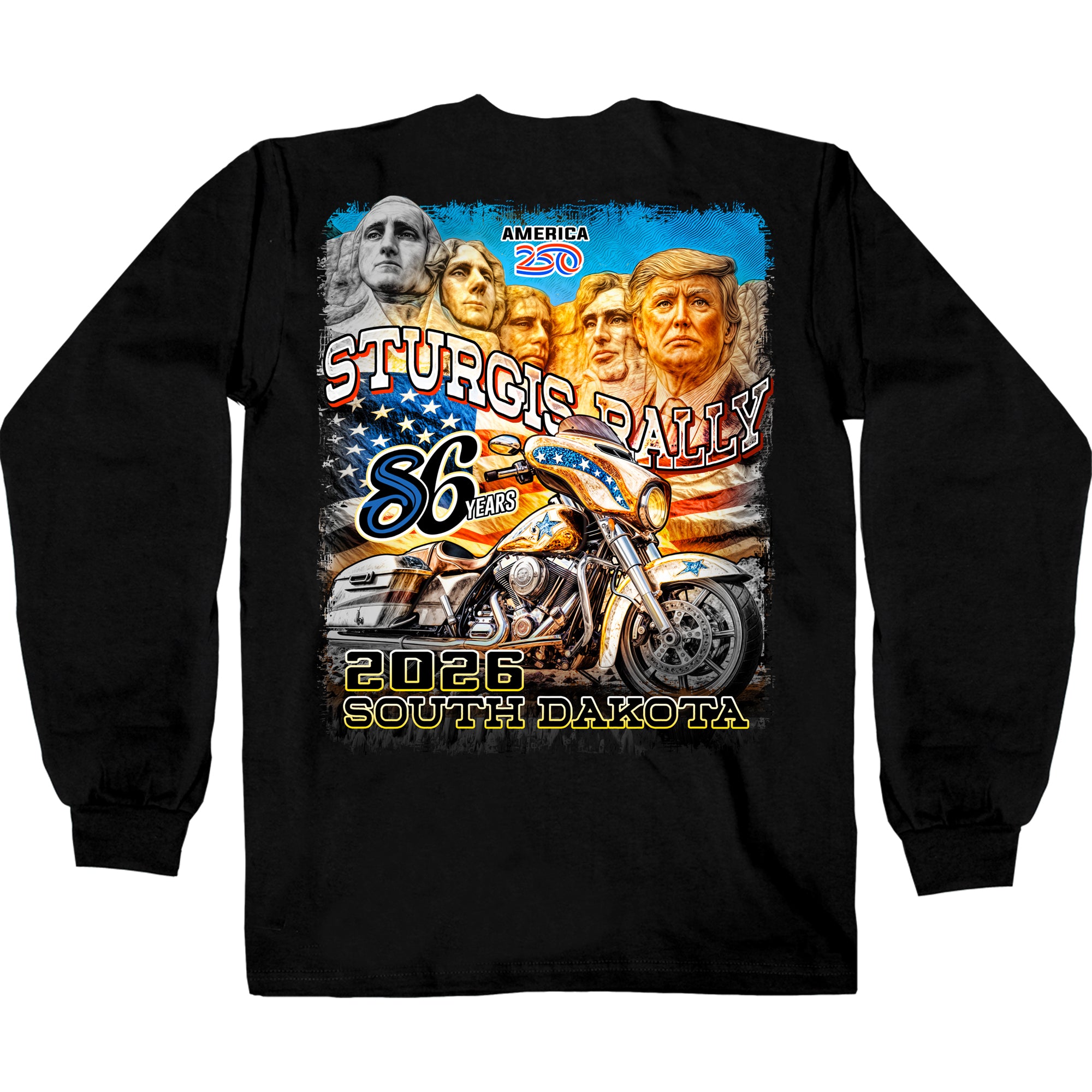 sturgis bike week ロンT 古着　バイク 2026 Sturgis Motorcycle Rally Trumpmore Mens Black Long Sleeve