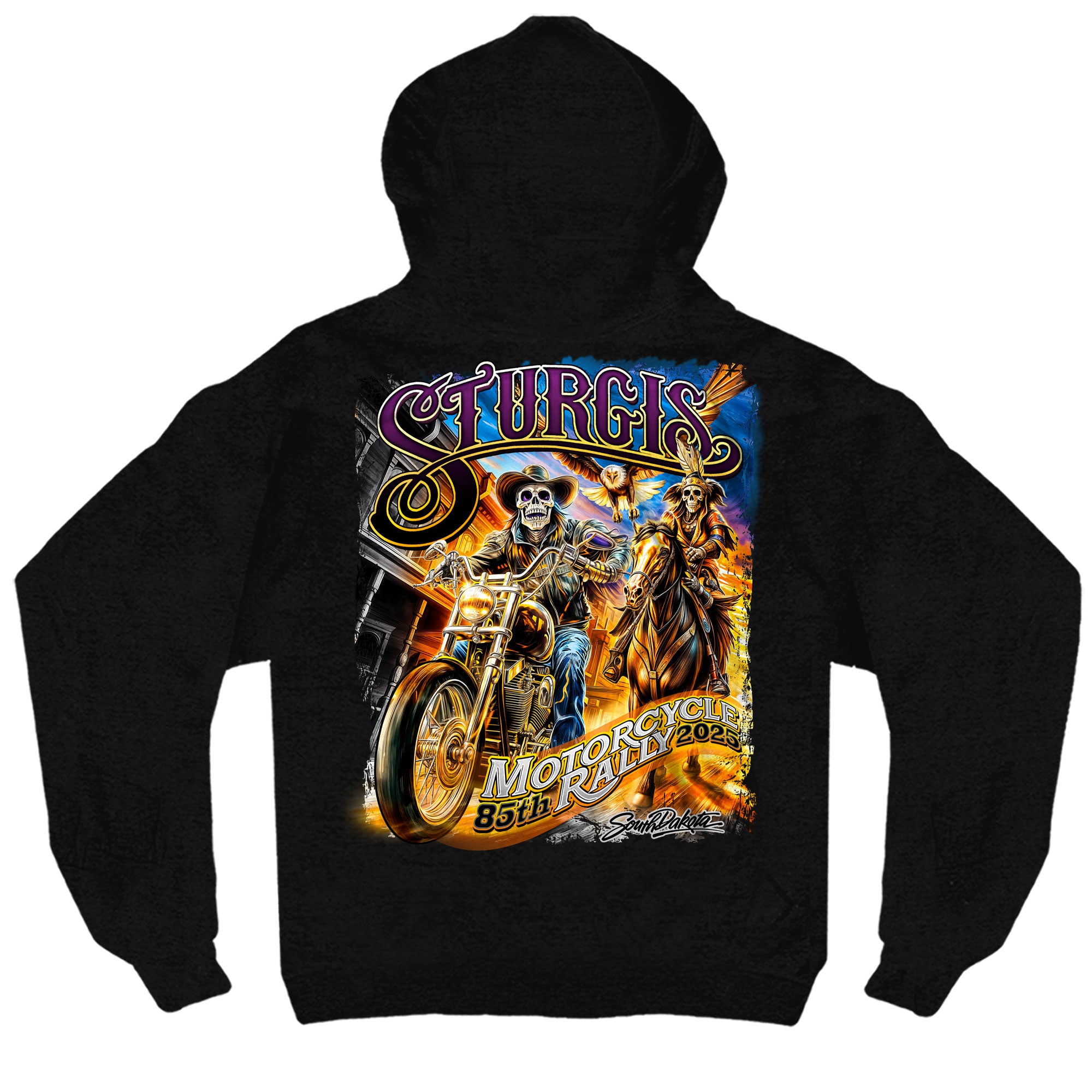 2025 Sturgis Motorcycle Rally #1 Ghost Rider Black Hooded Sweat Shirt