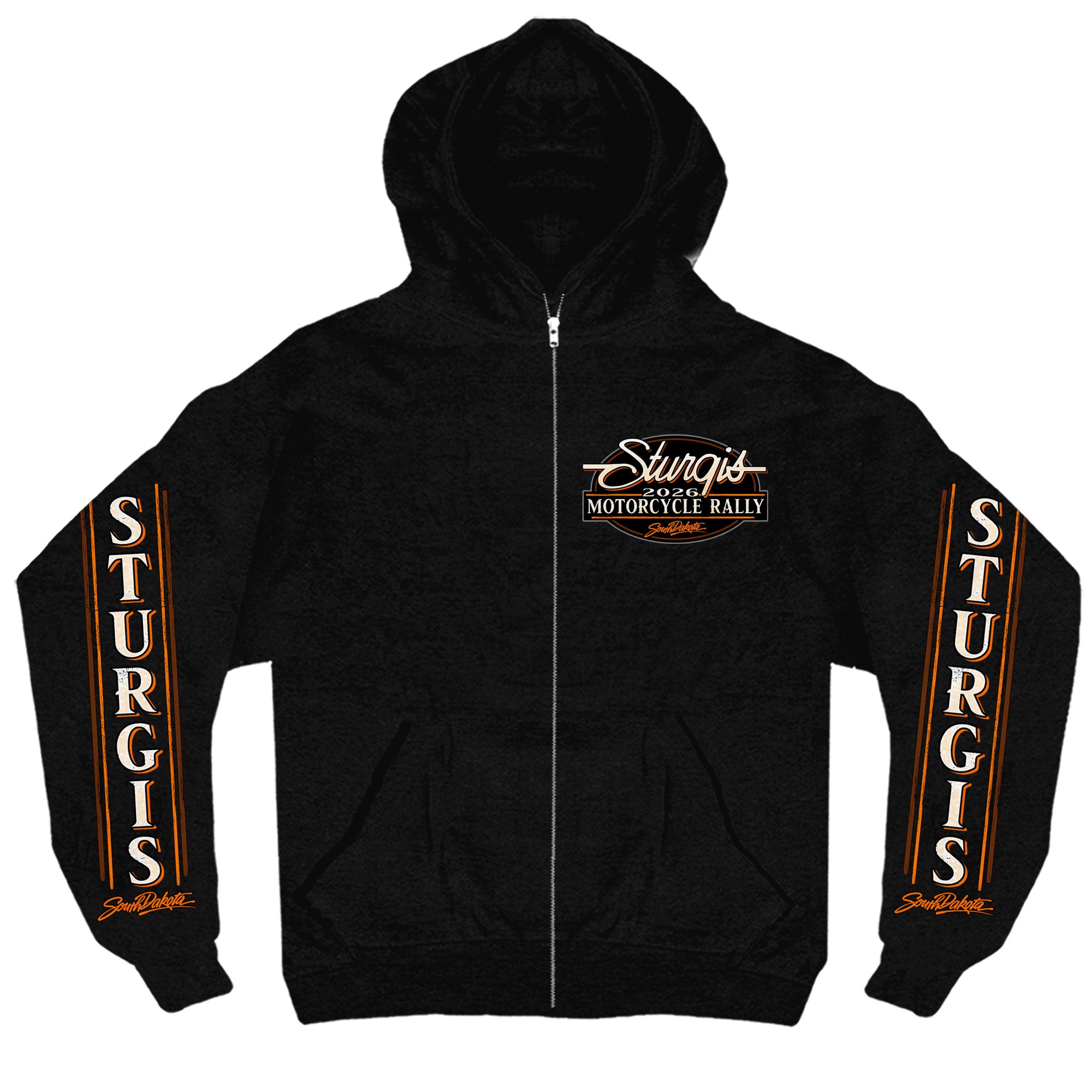 2026 Sturgis Motorcycle Rally Attractions Mens Black Zip Up Hoodie