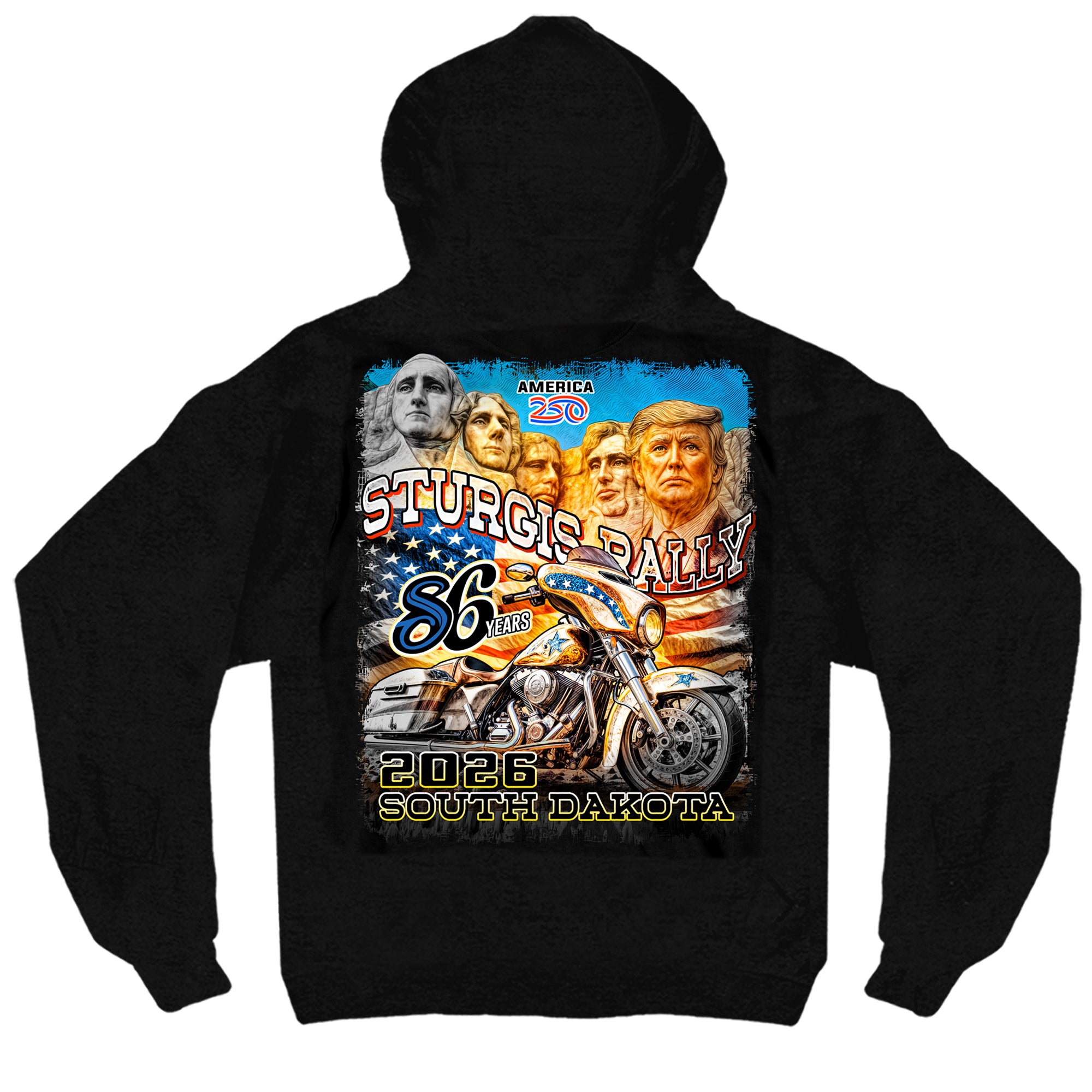 2026 Sturgis Motorcycle Rally Trumpmore Mens Black Zip-up Hoodie