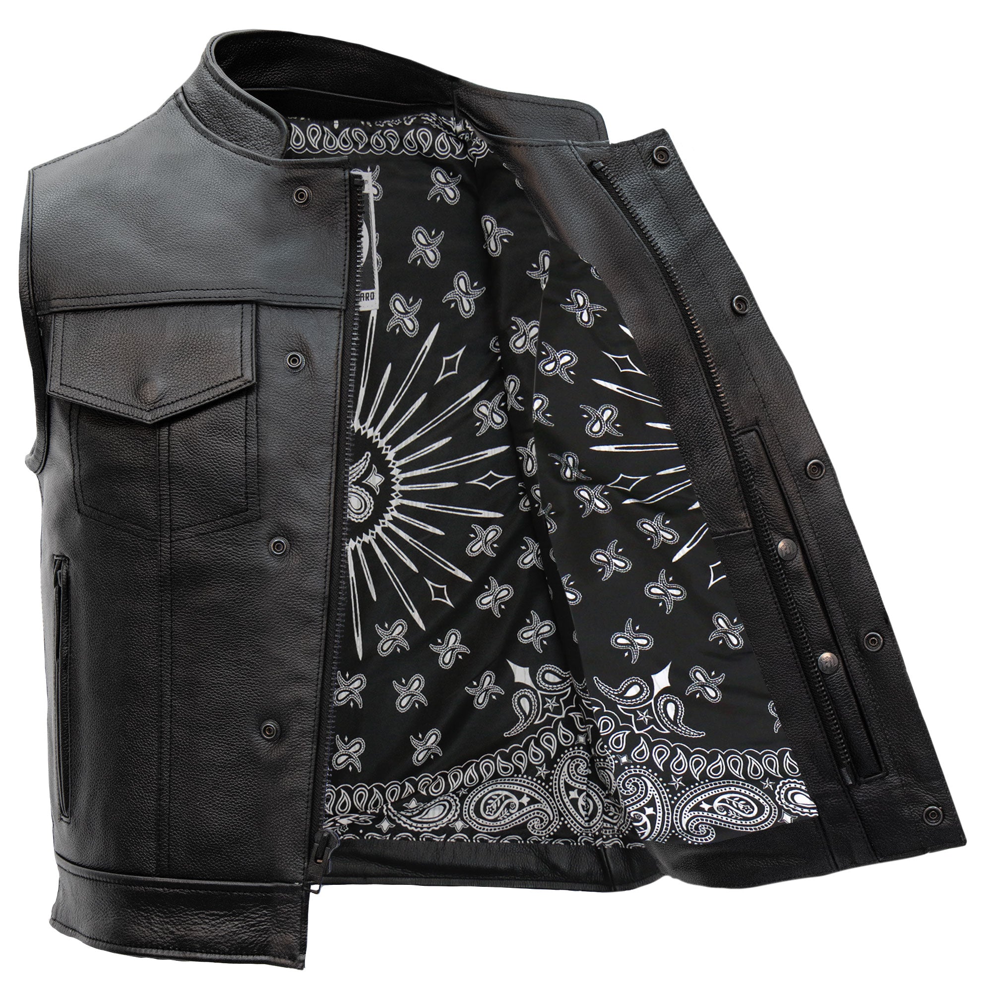 Hot Leathers Men's Black Paisley Motorcycle Club style Leather Biker Vest, 2XL Hot Leathers Men's Black Paisley Motorcycle Club style Leather Biker Vest, 2XL