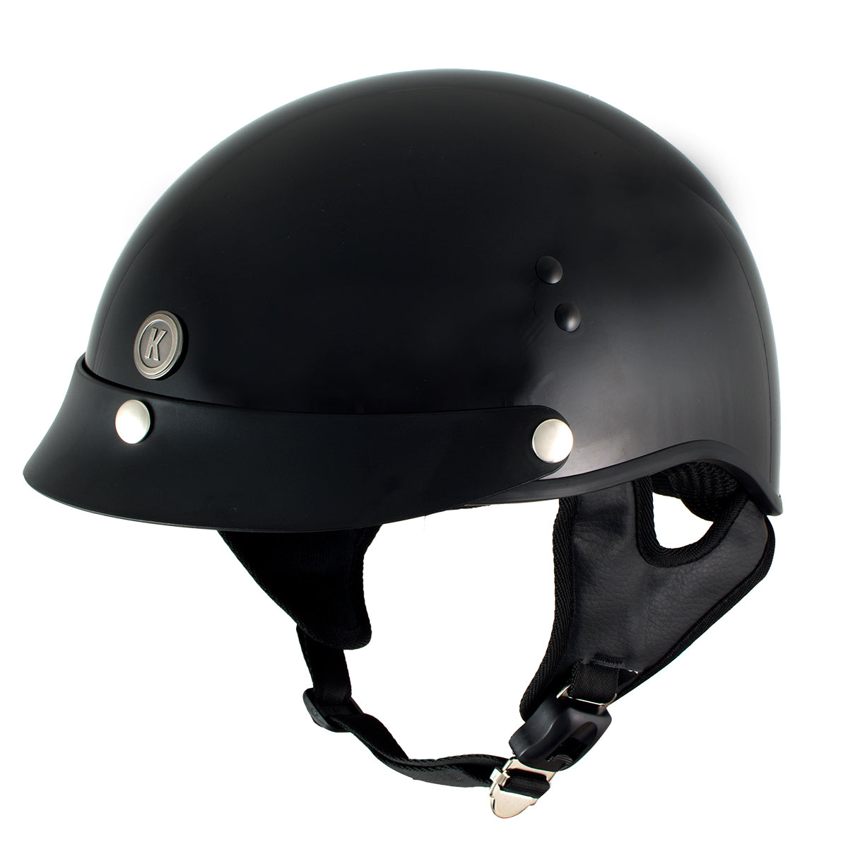 Klutch K-3 'Cruise' Gloss Black Half Face Motorcycle Helmet with Snap On Visor Klutch K-3 'Cruise' Gloss Black Half Face Motorcycle Helmet with Snap On Visor