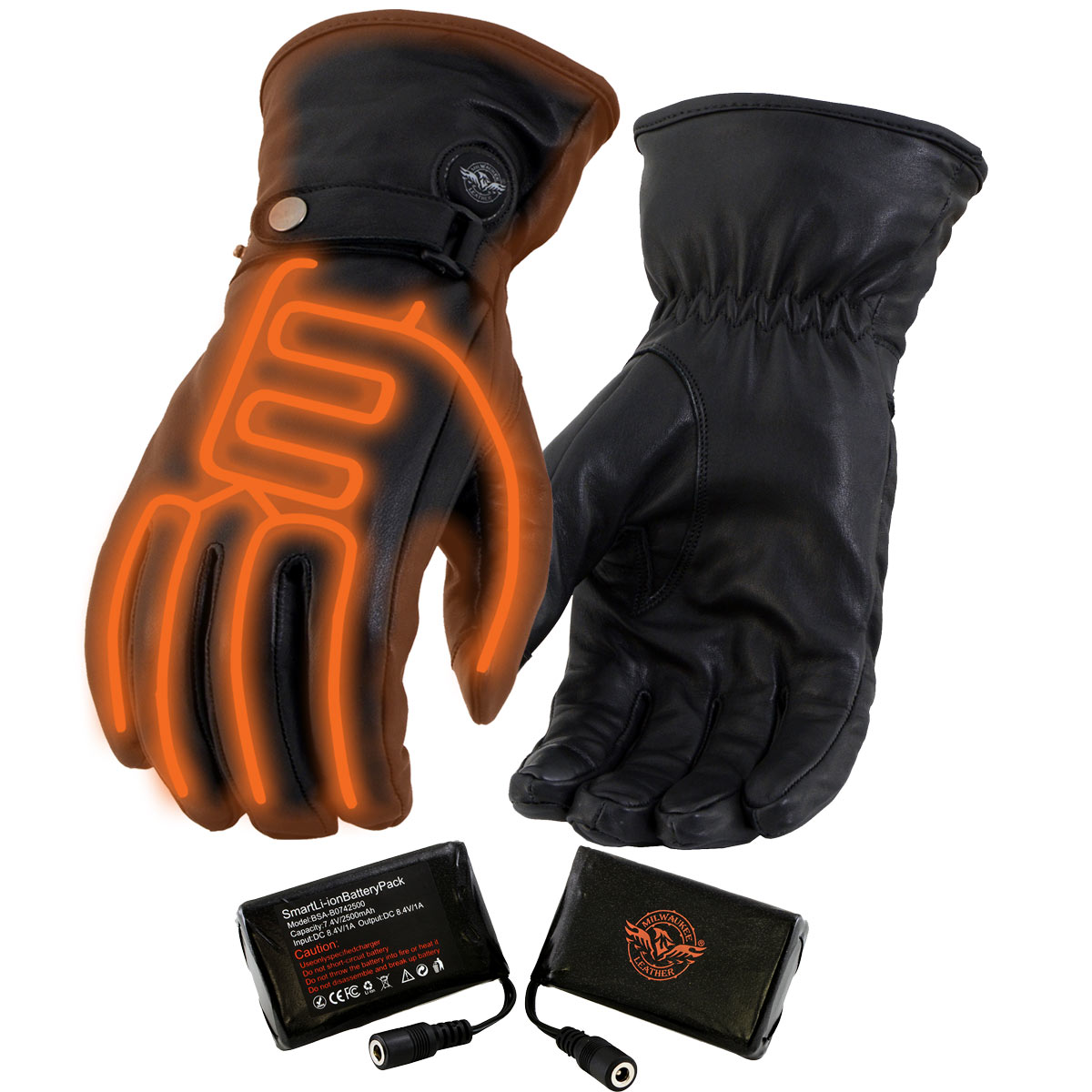 Milwaukee Leather MG7519SET Men's Black Leather Heated Winter Gloves f