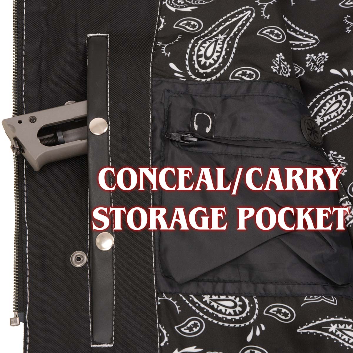 Milwaukee Leather MLM3525 Men's Black 'Paisley' Accented White Stitching Leather Vest β w/Armhole Trim Open Collar Design