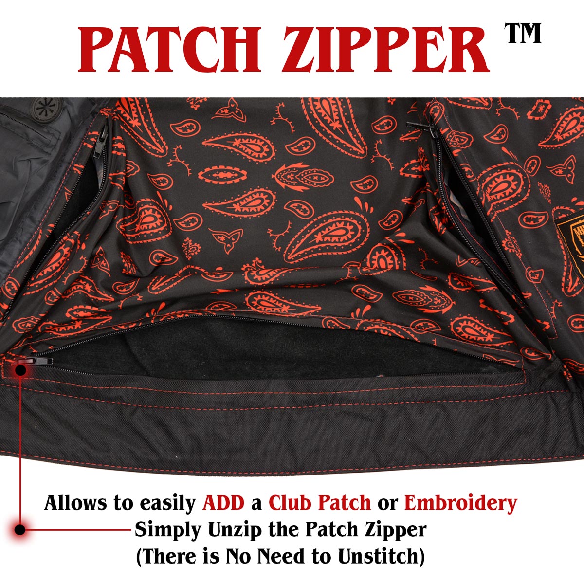 Milwaukee Leather MLM3526 Men's Black 'Paisley' Accented Red Stitching Leather Vest β w/ Armhole Trim Open Collar Design