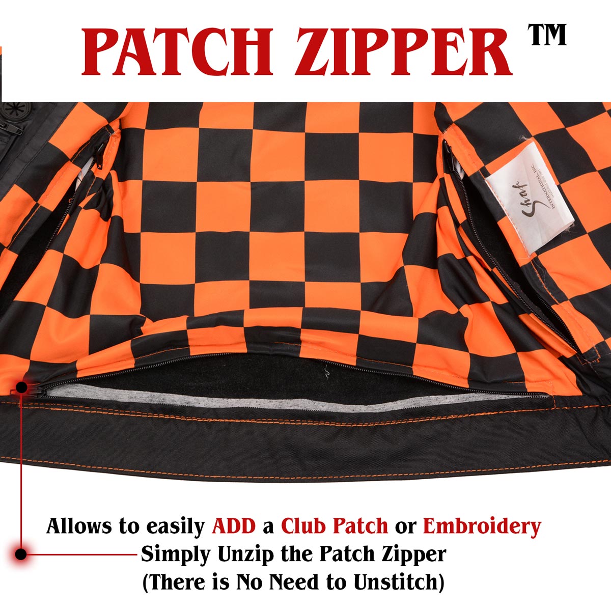 Milwaukee Leather MLM3527 Men's Black 'Checkered Flag' Accented Orange Stitching Leather Vest β W/ Armhole Trim