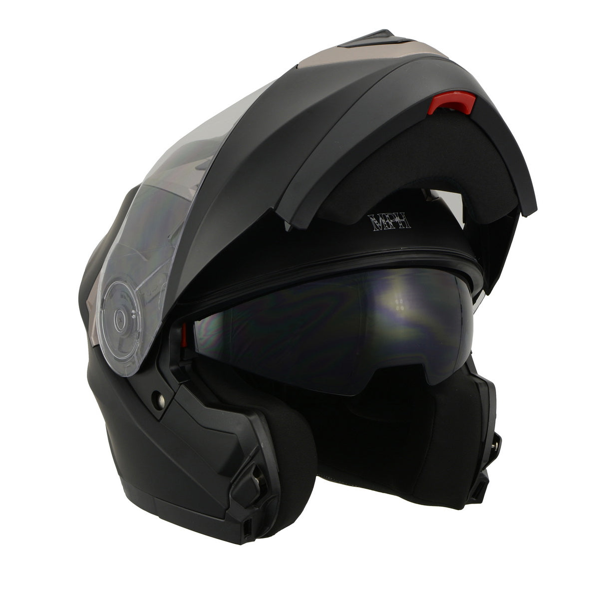 Milwaukee Performance Helmets MPH9804DOT Matte Black Modular Racing Helmet w/ Drop Down Visor Milwaukee Performance Helmets MPH9804DOT Matte Black Modular Racing Helmet w/ Drop Down Visor
