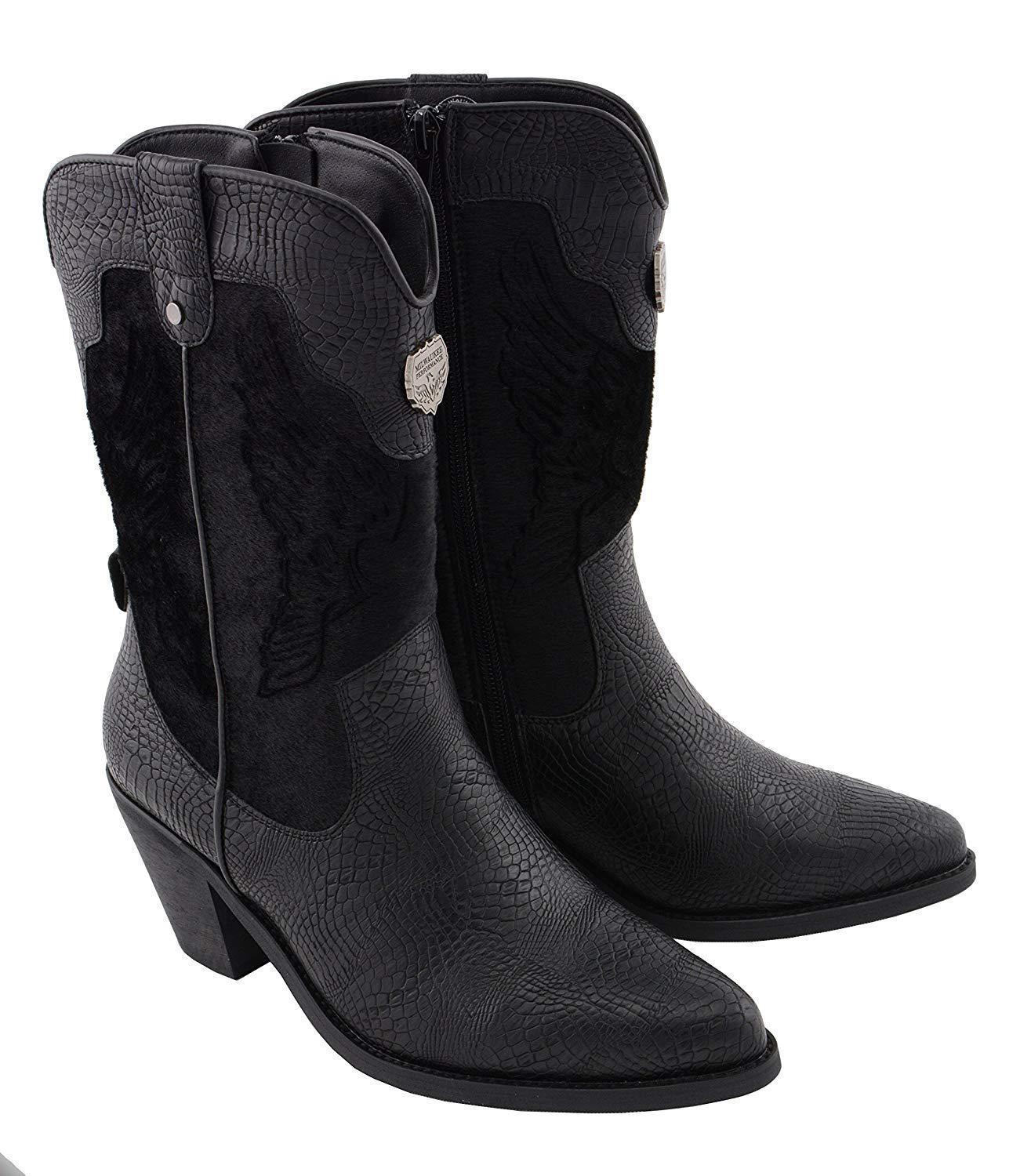 Milwaukee Leather MBL9441 Women's Black Western Style Fashion Boots with Black Snake Print Black / 9 Milwaukee Leather MBL9441 Women's Black Western Style Fashion Boots with Black Snake Print Black / 9