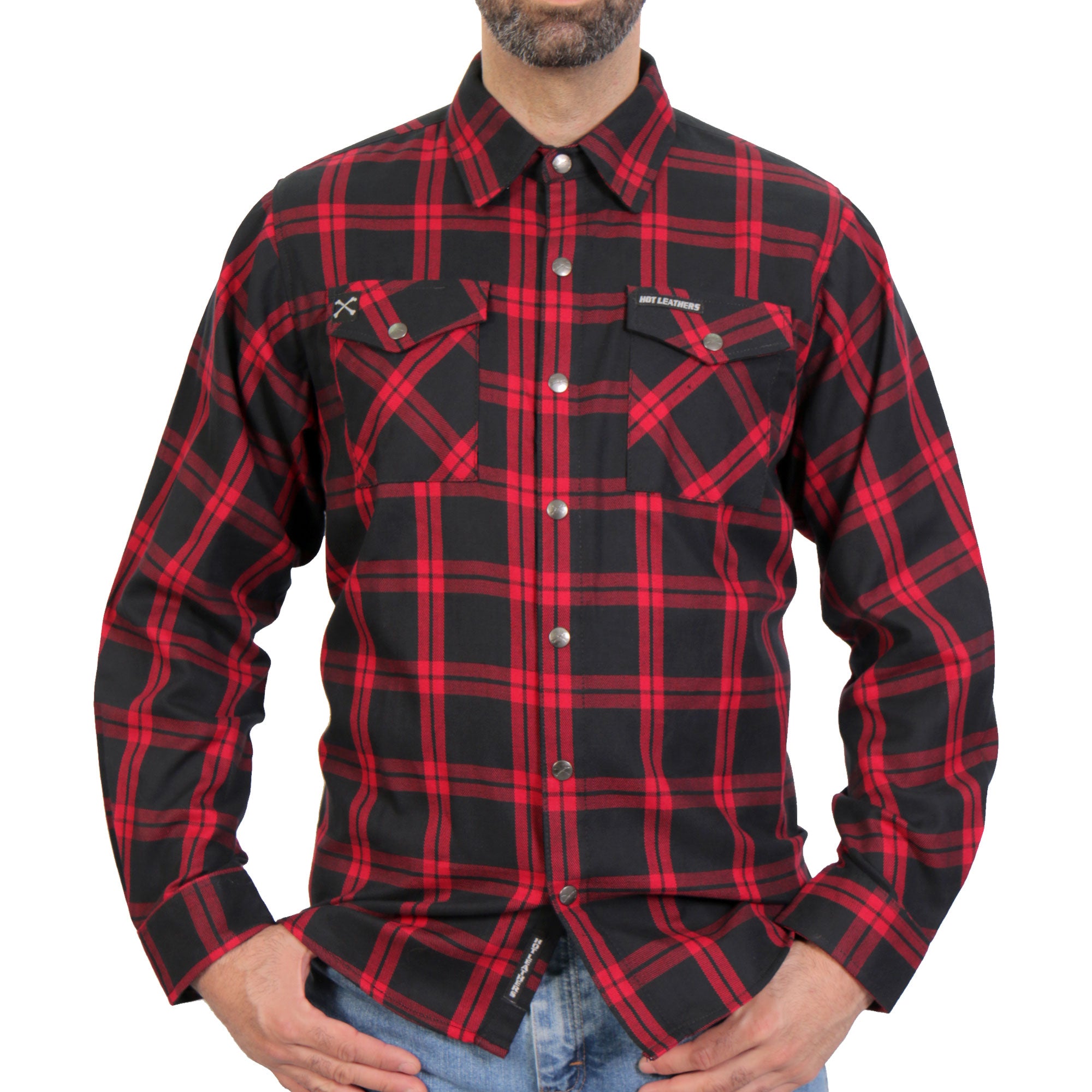Hot Leathers FLM3001 Men's Red and Black Long Sleeve Flannel Shirt Hot Leathers FLM3001 Men's Red and Black Long Sleeve Flannel Shirt