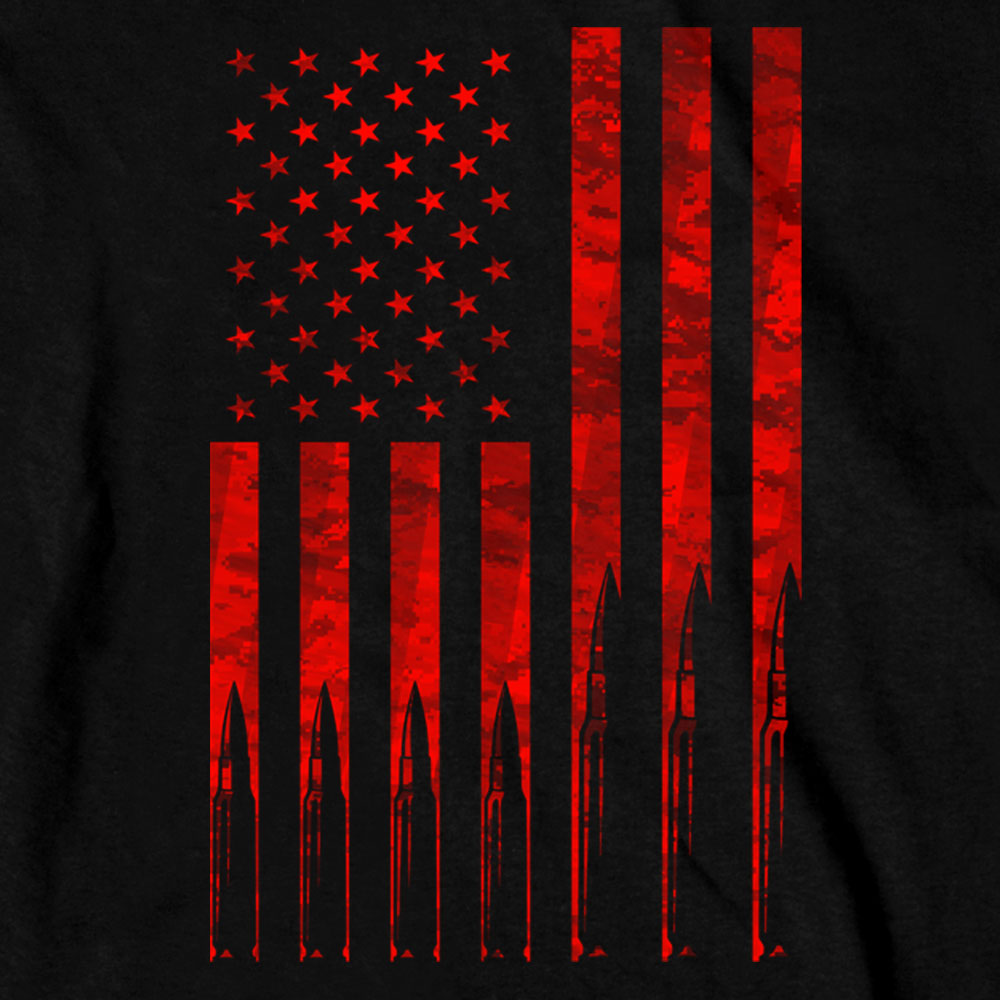 Hot Leathers GMS2430 Men’s ‘Flag Bullets’ Long Sleeve Black T-Shirt