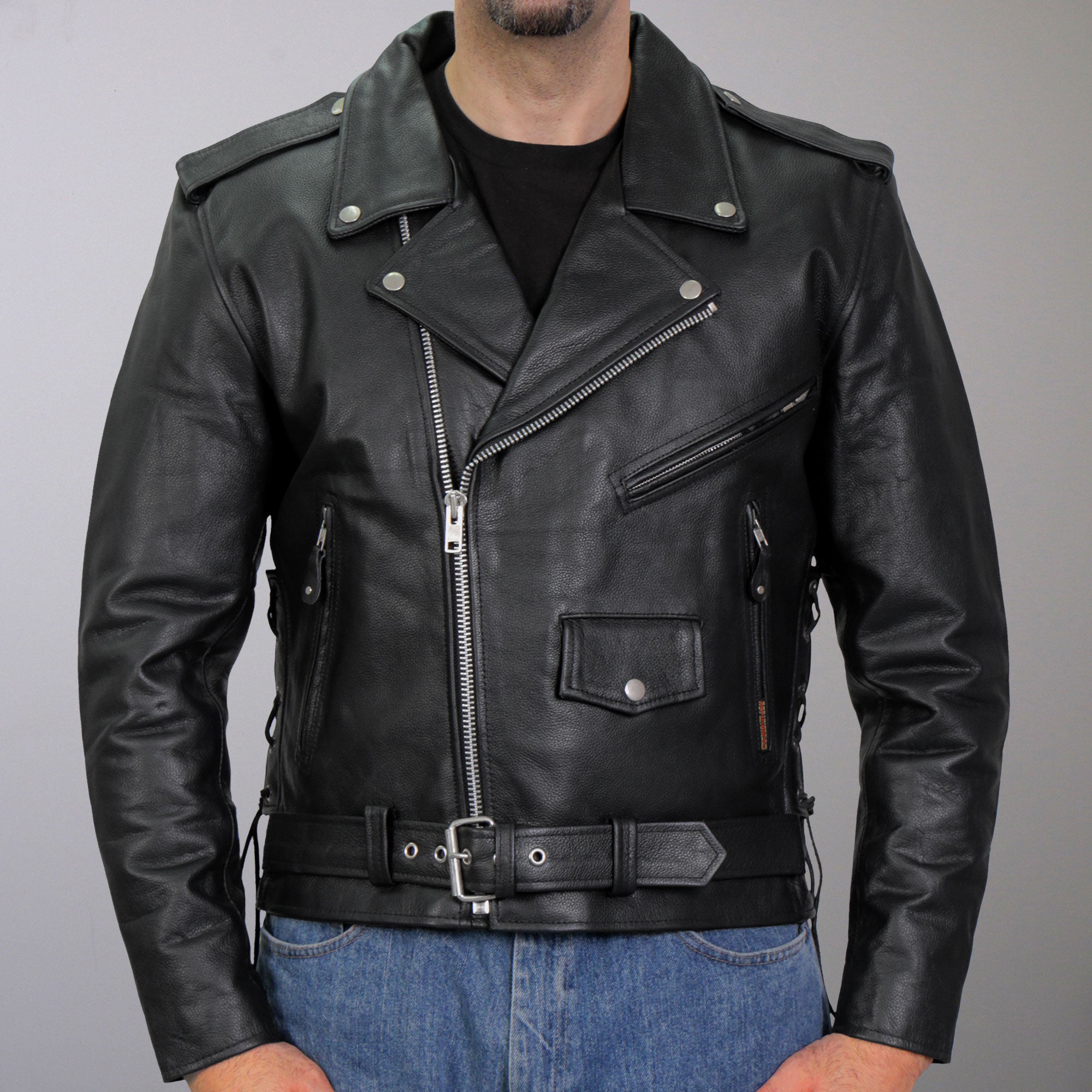 Hot Leathers Ladies Lightweight Leather Biker Jacket - Black / S