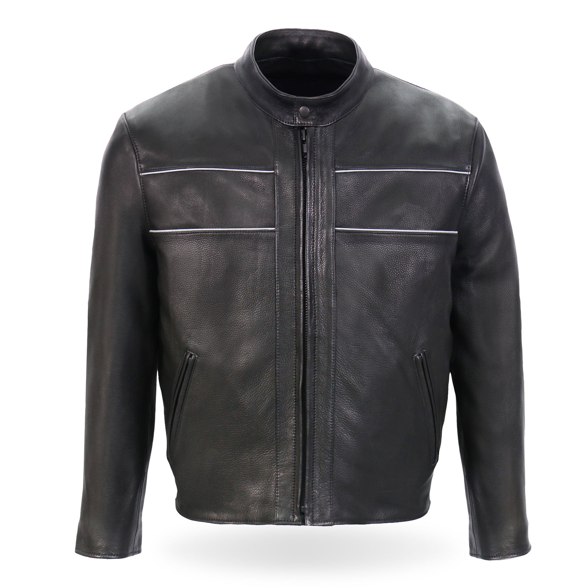 Hot Leathers JKM1032 Men’s Black ‘Skull Flag' Printed Leather Jacket with Concealed Carry Pockets - Black / Medium