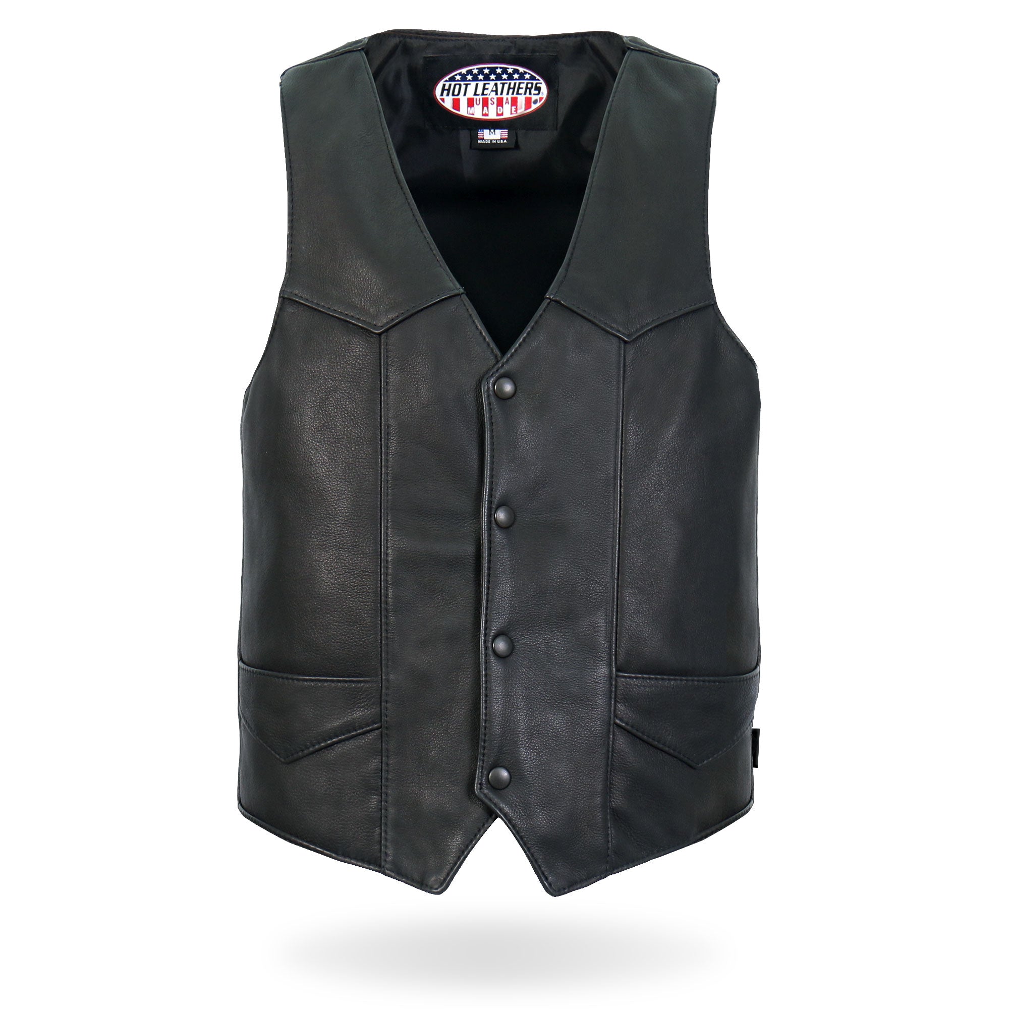 Men's Leather Biker Vest Gilet | Black Double Pocket Cowhide Vest