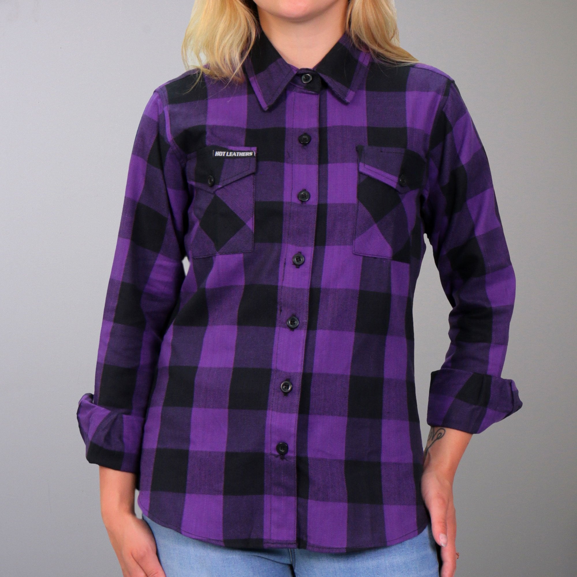 Hot Leathers FLL3003 Ladies Black and Purple Long Sleeve Flannel Shirt Hot Leathers FLL3003 Ladies Black and Purple Long Sleeve Flannel Shirt