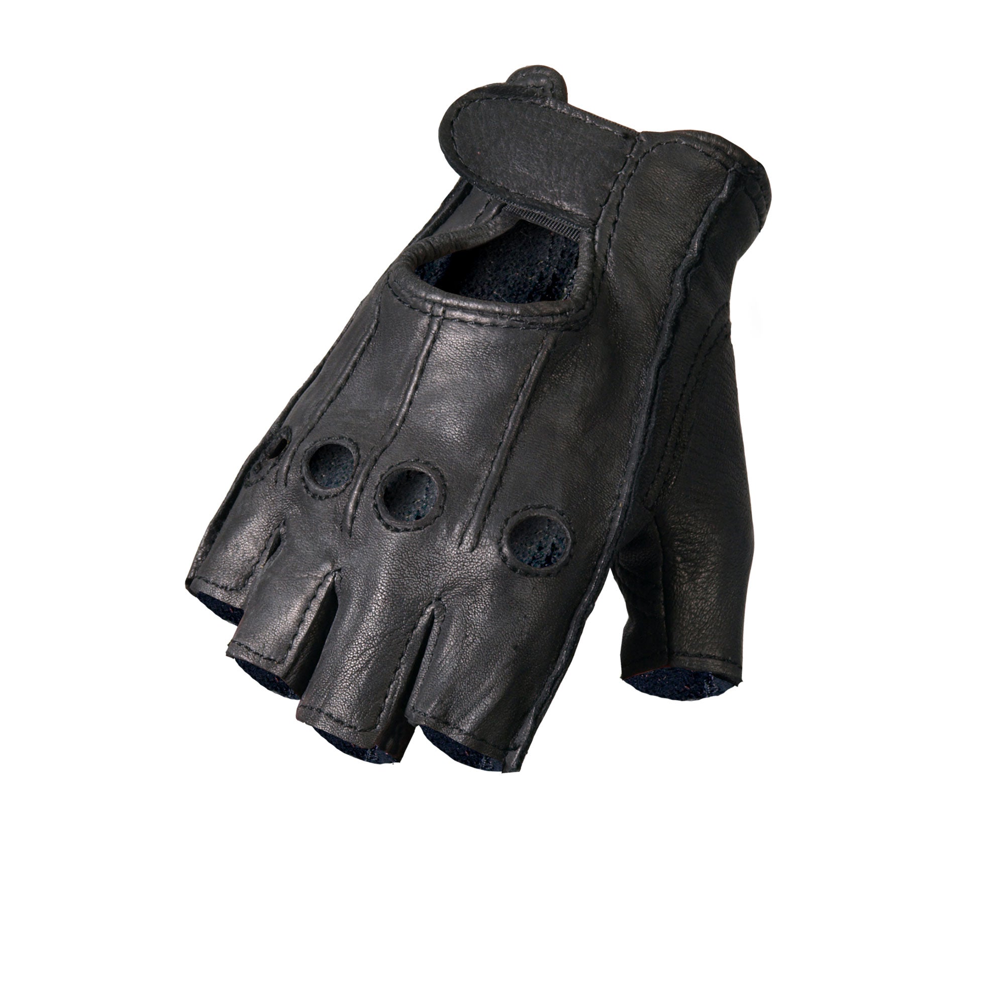 Fingerless Zip Leather Gloves Black / L
