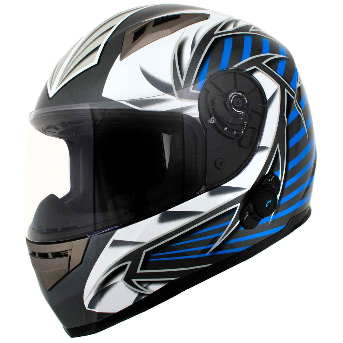 blue and black motorcycle helmets Milwaukee Helmets H512 Titanium and Blue Chit-Chat Full Face Wireless Motorcycle Helmet-Stream Music-Phone Calls