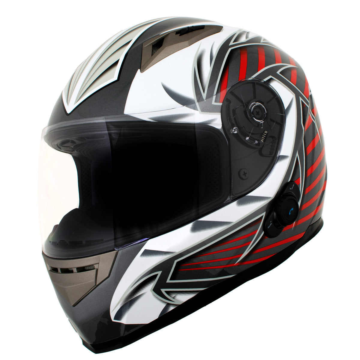 black and red motorcycle helmets Milwaukee Helmets H520 Titanium and Red Chit-Chat Black Full Face Motorcycle Helmet w/ Intercom