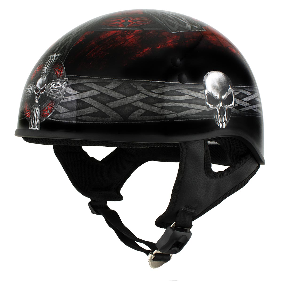 cap helmet for motorcycle Hot Leathers HLD1008 'Celtic Cross' Motorcycle DOT Skull Cap Helmet