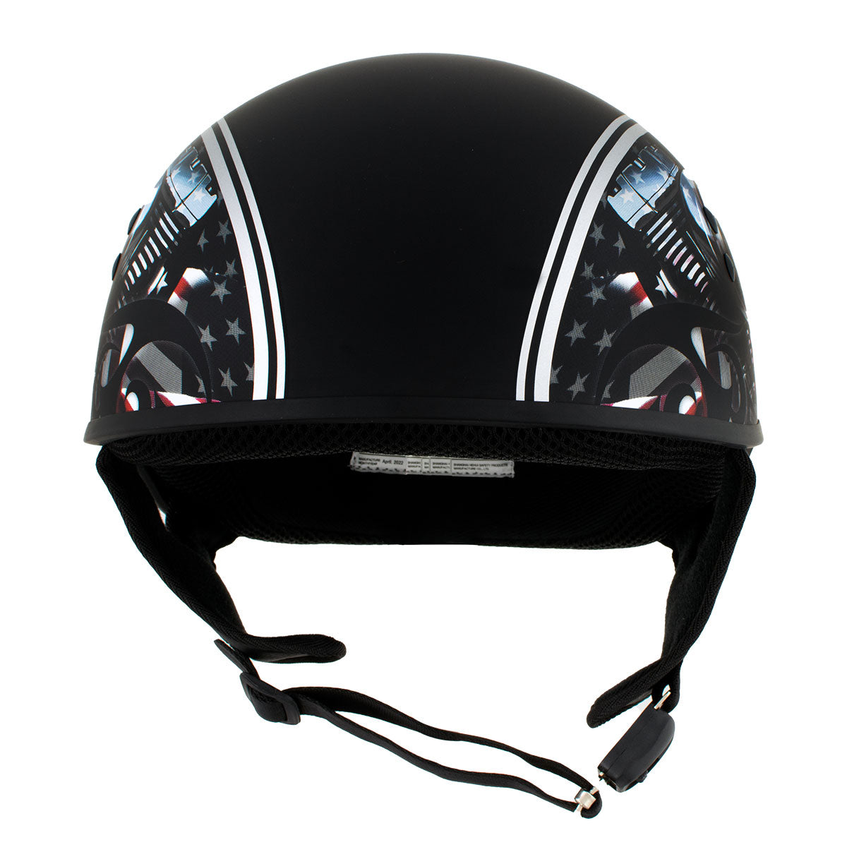 Hot Leathers HLD1023 'V-Twin Eagle' Flat Black Motorcycle DOT Skull Cap Helmet