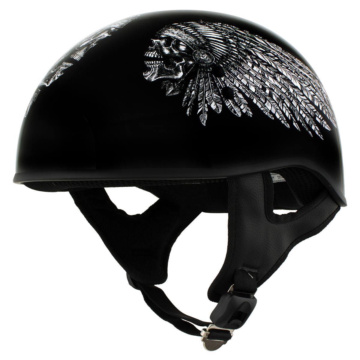 Hot Leathers HLD1032 'Indian Skull' Motorcycle DOT Skull Cap Helmet Hot Leathers HLD1032 'Indian Skull' Motorcycle DOT Skull Cap Helmet