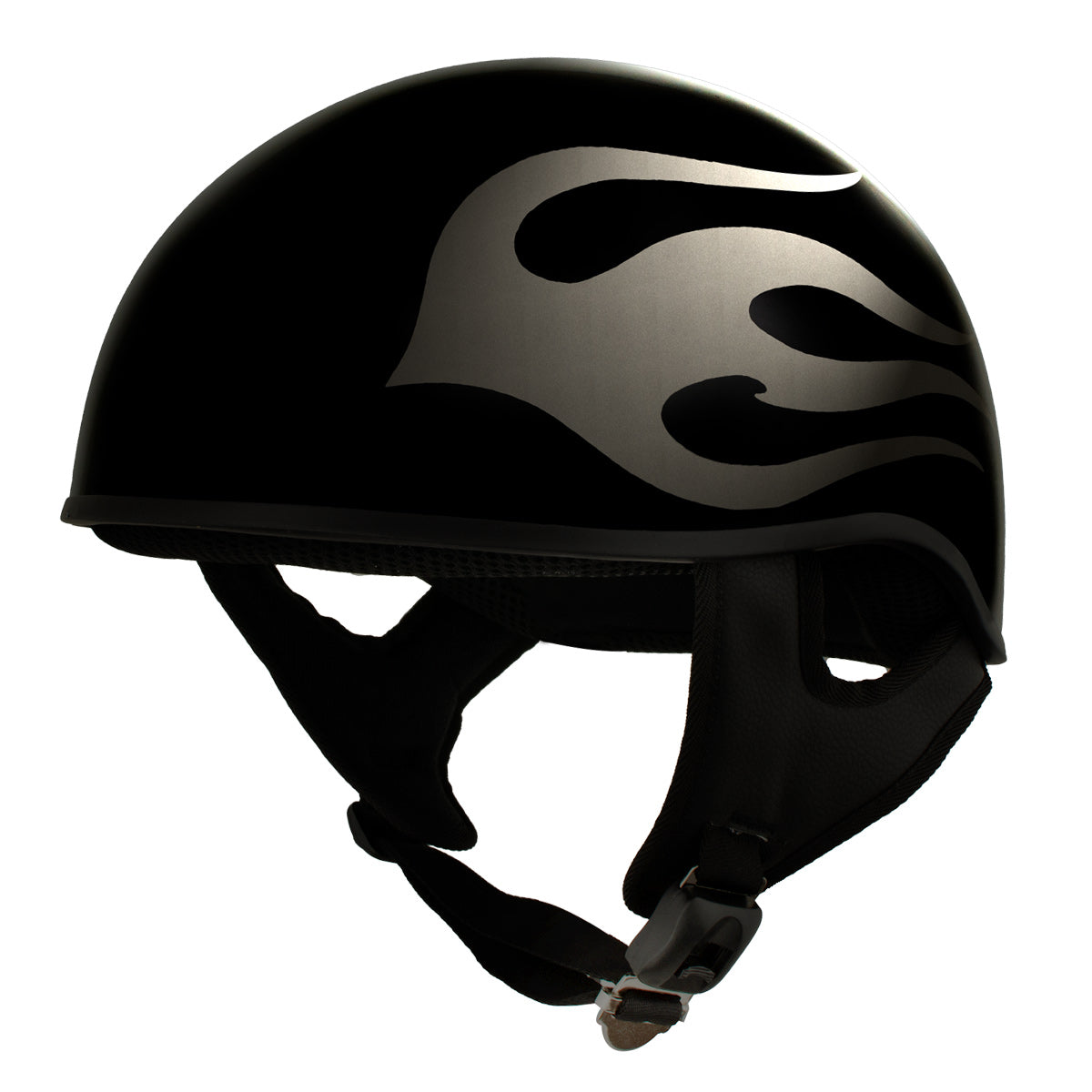Hot Leathers HLD1036 'Flames' Gloss Black Motorcycle DOT Skull Cap Hel Hot Leathers HLD1036 'Flames' Gloss Black Motorcycle DOT Skull Cap Hel