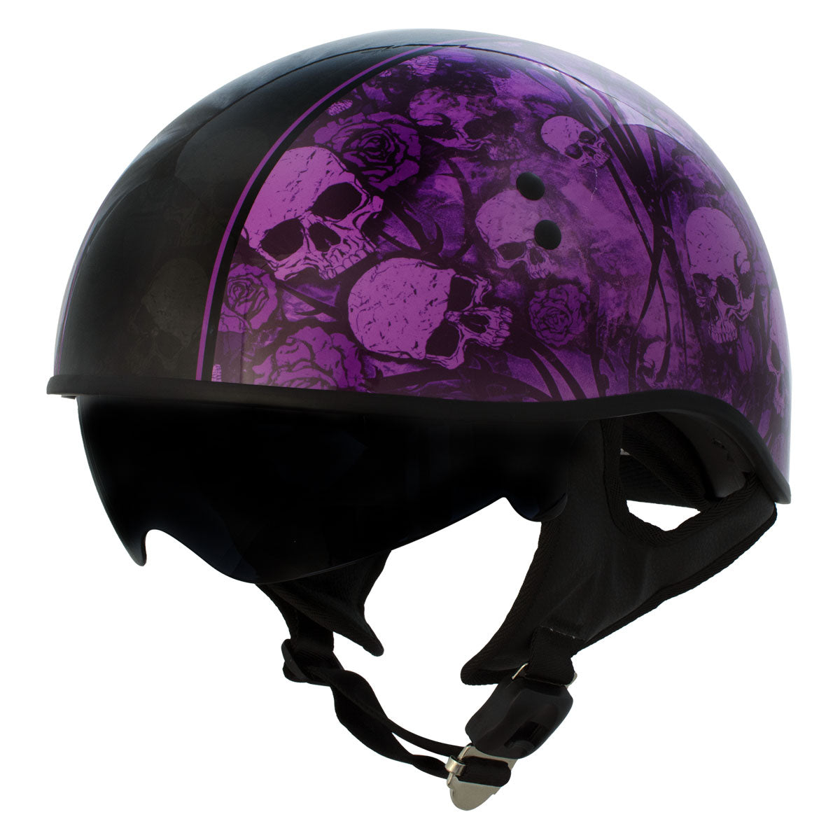 mt butterfly ladies womens full face motorcycle helmet pink purple Hot Leathers HLD1039 Gloss Black 'Purple Skull Bouquet' Advanced DOT H