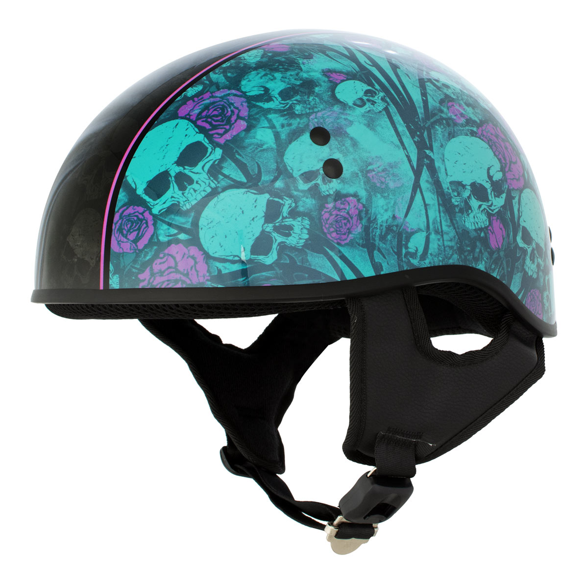 blue skull motorcycle helmets Hot Leathers HLD1041 Gloss Black 'Skull Bones Bolt' Advanced DOT Helme