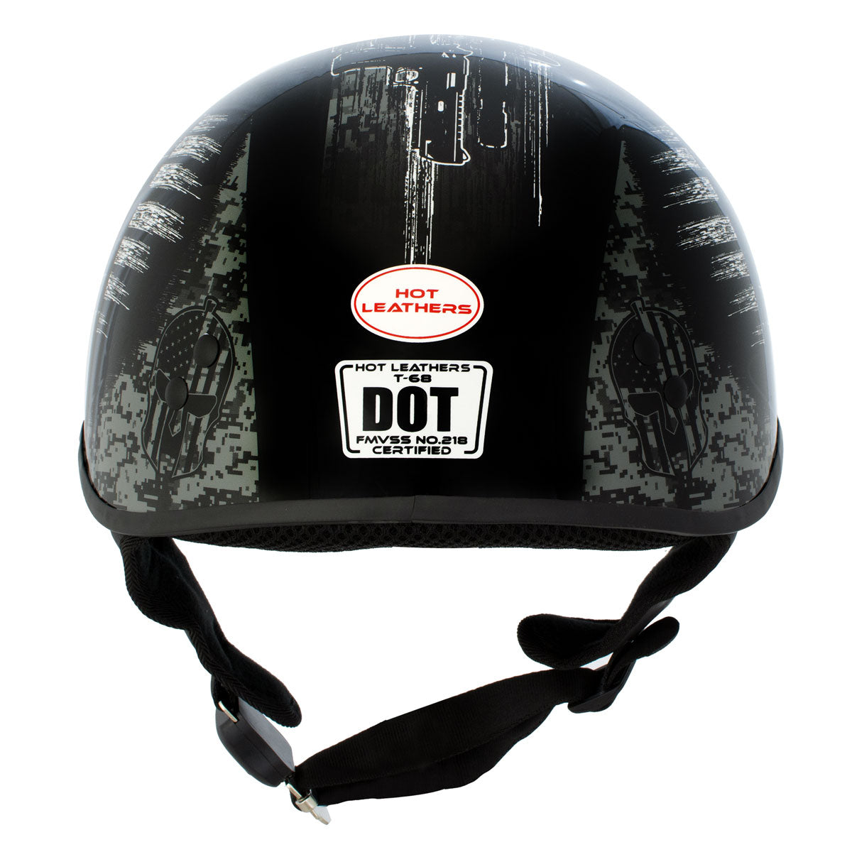 Hot Leathers HLD1043 Gloss Black 'Black and White Warrior Bullet' Advanced DOT Skull Helmet