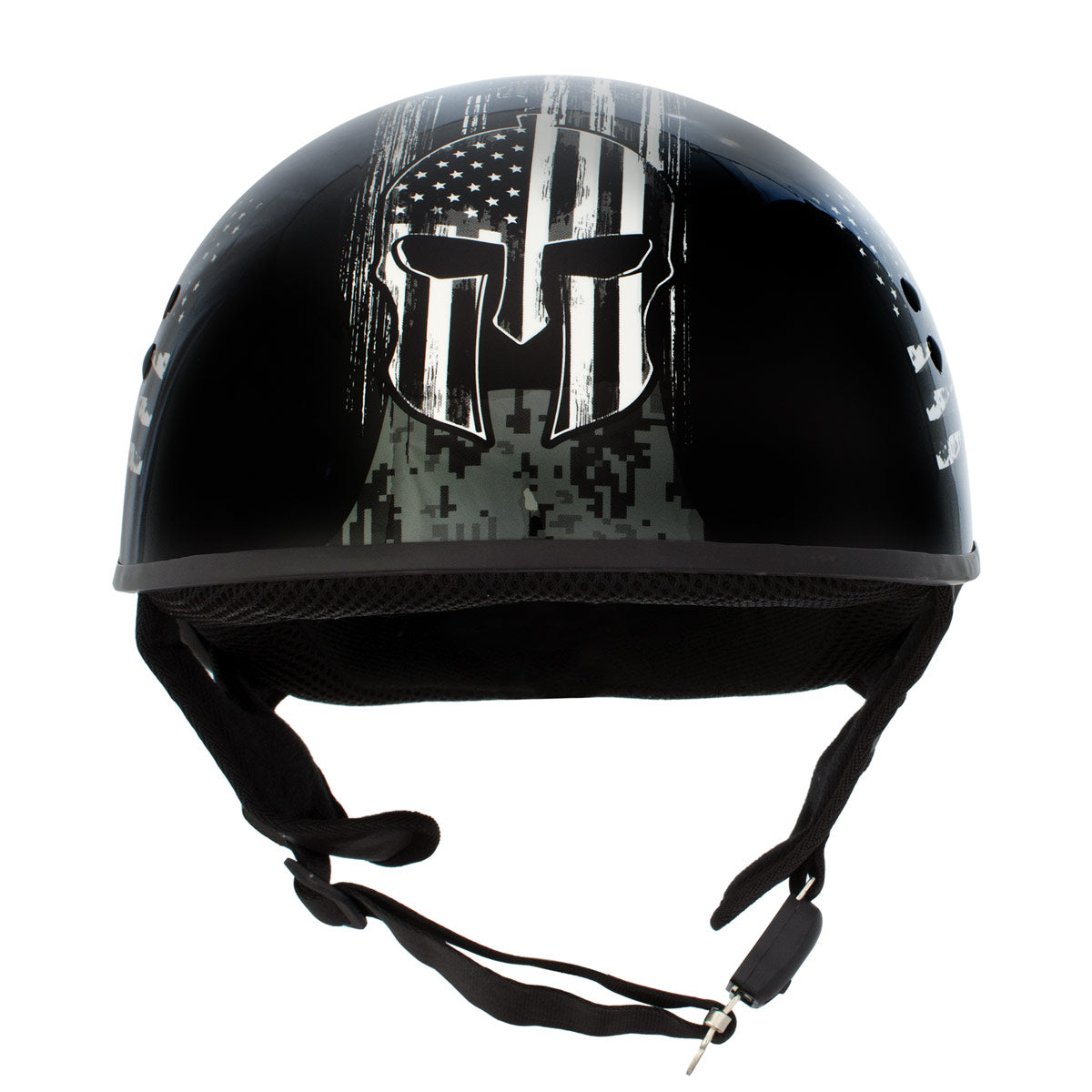 Hot Leathers HLD1043 Gloss Black 'Black and White Warrior Bullet' Advanced DOT Skull Helmet