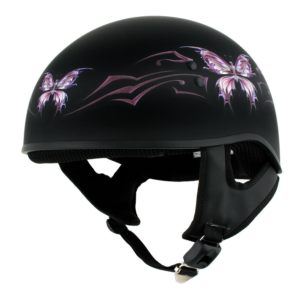 Hot Leathers HLD1052 'New Purple Butterfly' Flat Black Motorcycle DOT
