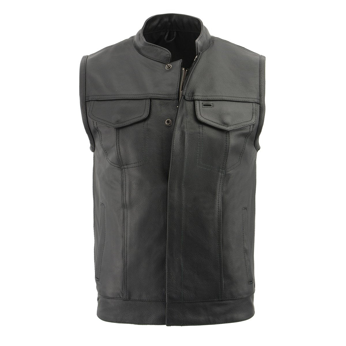 Milwaukee Leather LKM3713 Men's Leather Open Neck Snap and Zip Front Club Style Vest with External Gun Pocket - Milwaukee Leather Mens Leather Vests