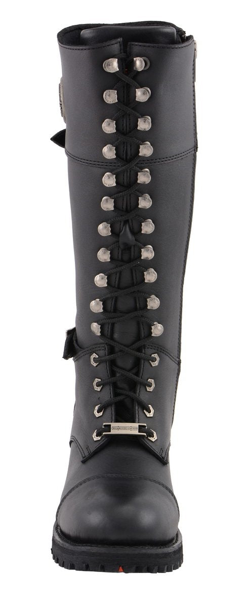 Milwaukee Leather MBL9390 Womens  Black 16 inch Lace-Up Front Cap Toe Riding Boots - Milwaukee Leather Womens Boots