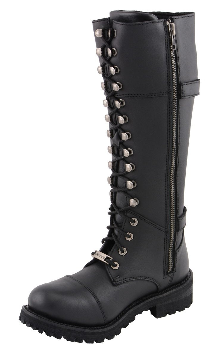 Milwaukee Leather MBL9390 Womens  Black 16 inch Lace-Up Front Cap Toe Riding Boots - Milwaukee Leather Womens Boots